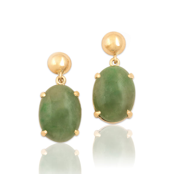Vintage 14k Yellow Gold 14.58cttw Jade Elegant Cabochon Dangle Earrings