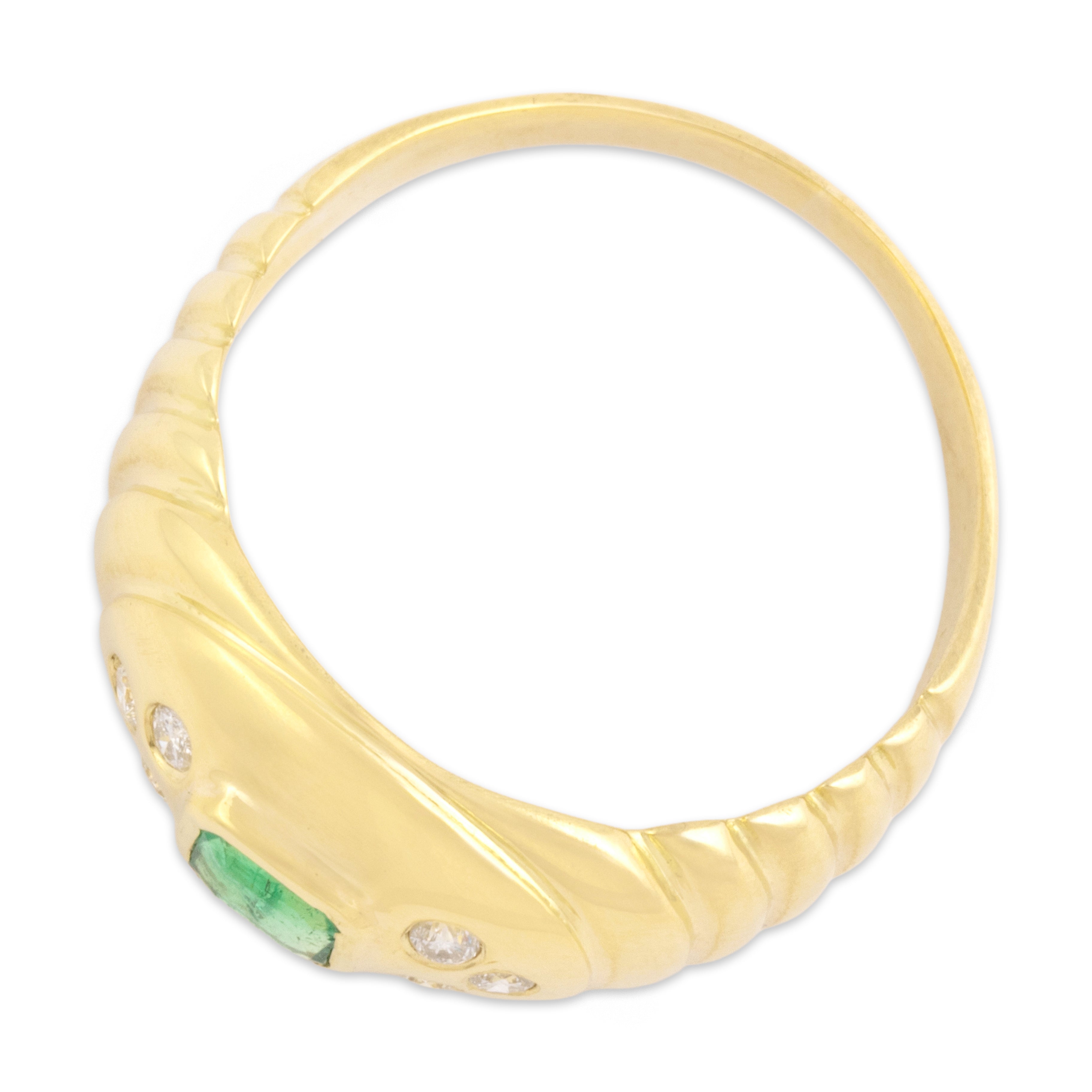Vintage 18k Yellow Gold Emerald Diamond Modern Ribbed Shoulder Band Ring 8.00