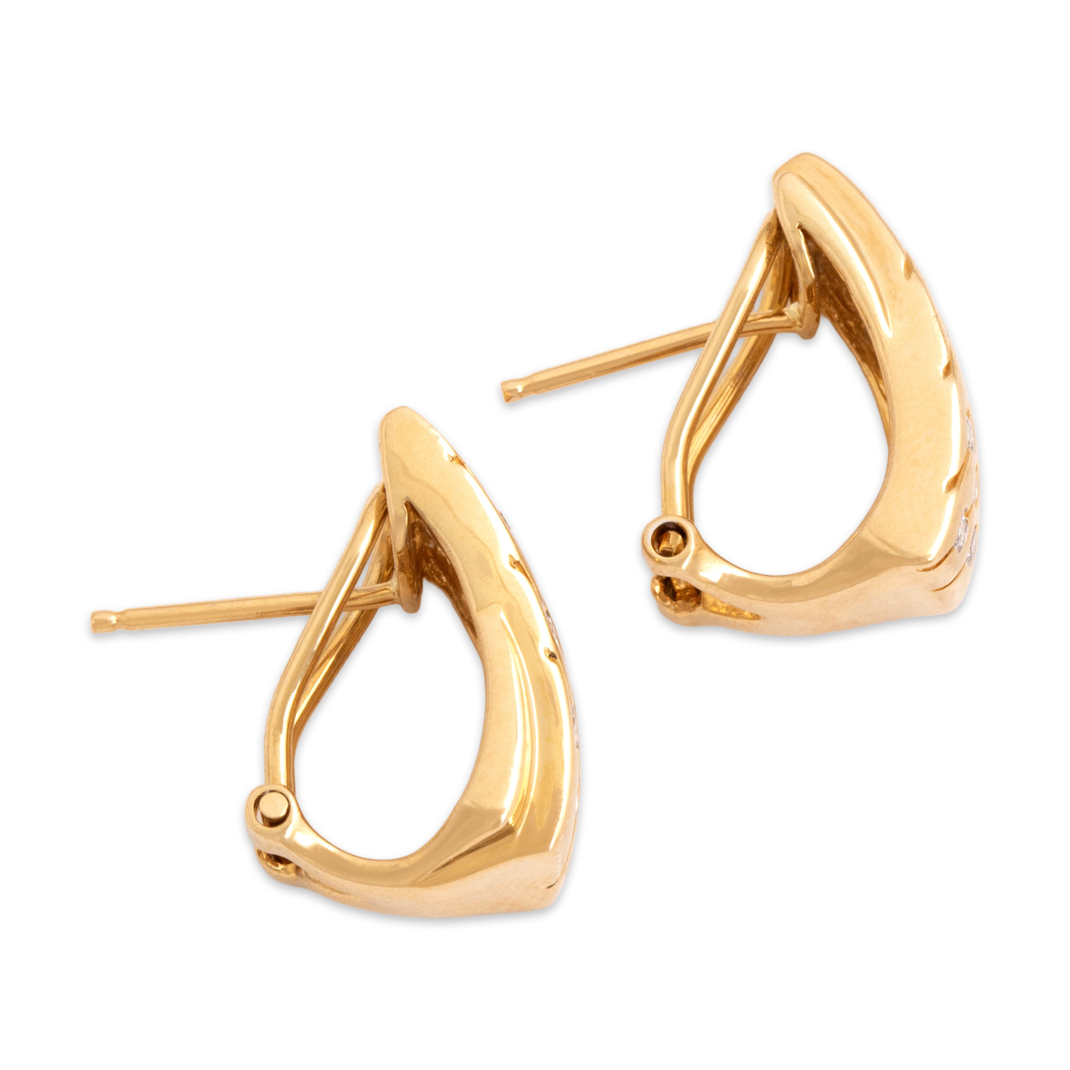 Vintage 14k Yellow Gold Diamond Chic Brushed Crossover Omega-Back Earrings - Side view