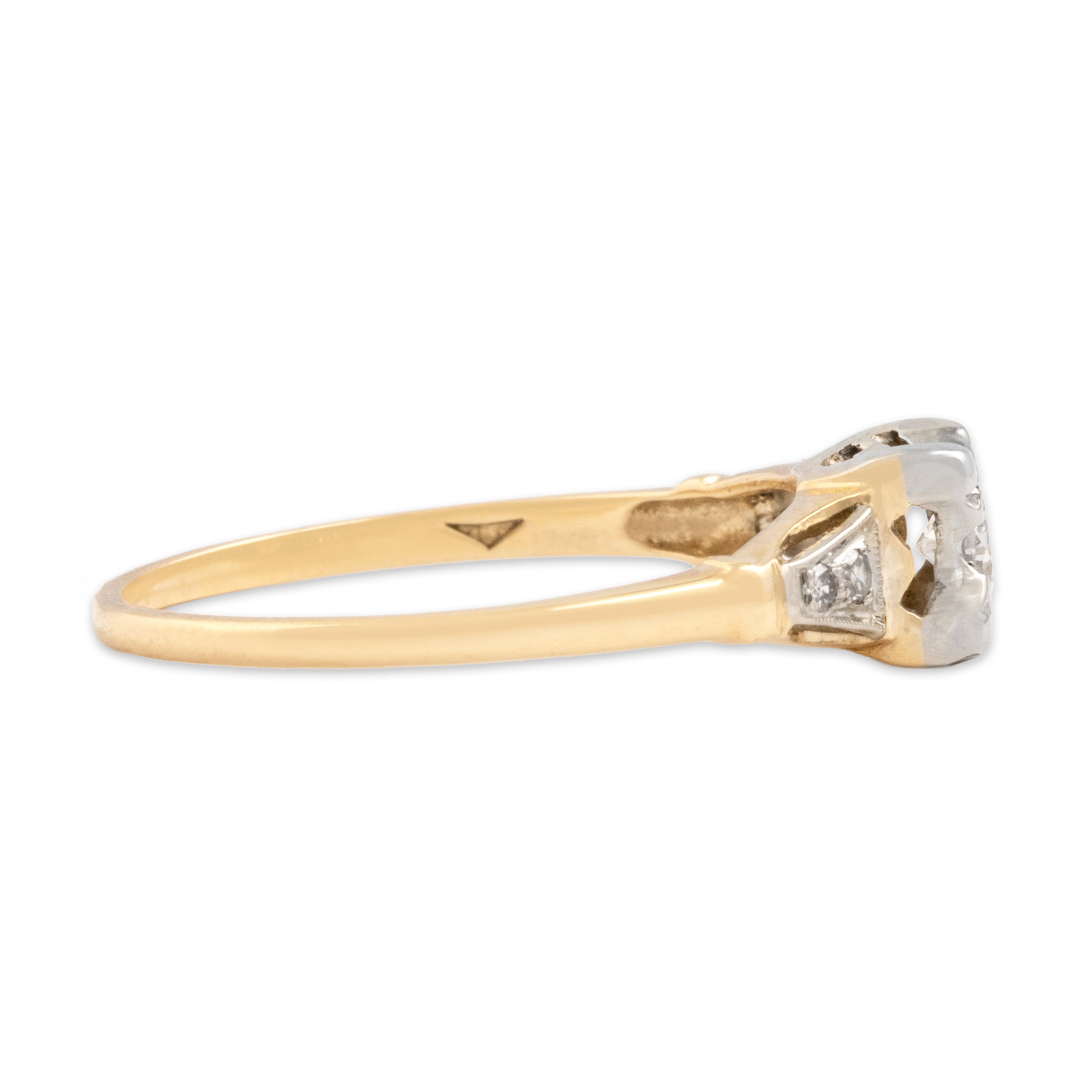 Vintage 14k Yellow & White Gold Diamond Romantic Classic Square-Set Milgrain Ring - Side view