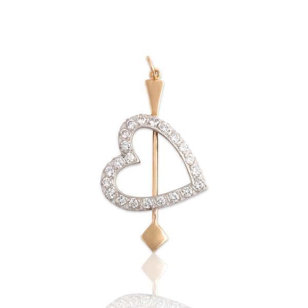Vintage 14k White & Rosy Yellow Gold .91cttw Diamond Heart And Arrow Pendant