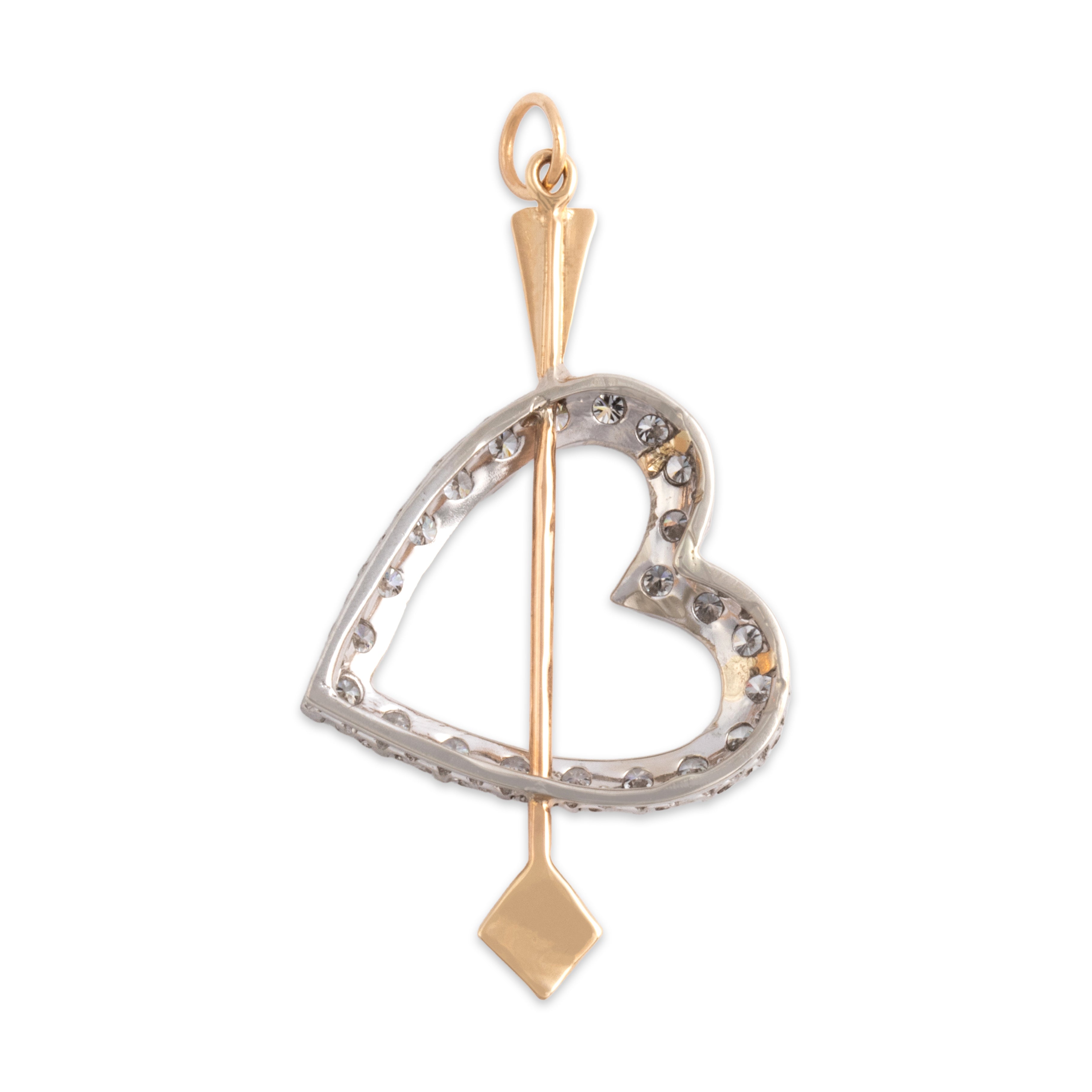 Vintage 14k White & Rosy Yellow Gold .91cttw Diamond Superb Glittering Heart And Arrow Pendant - Back view