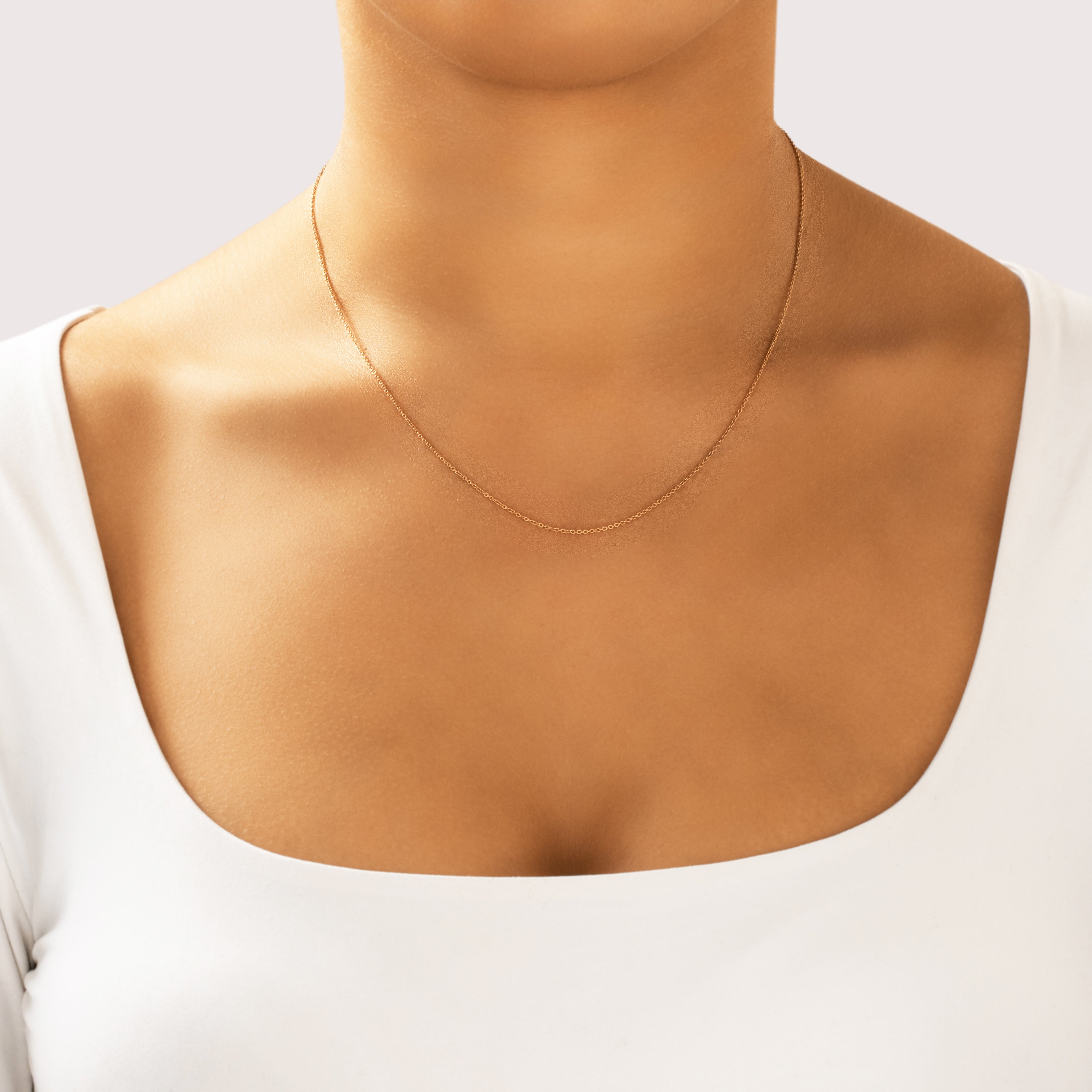 Estate 14k Rose Gold Delicate 1mm Cable Chain - On model view