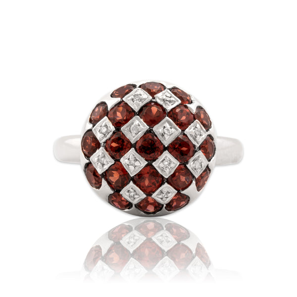 Vintage 14k White Gold 2.12cttw Garnet Diamond Vibrant Checkerboard Dome Ring 9.25
