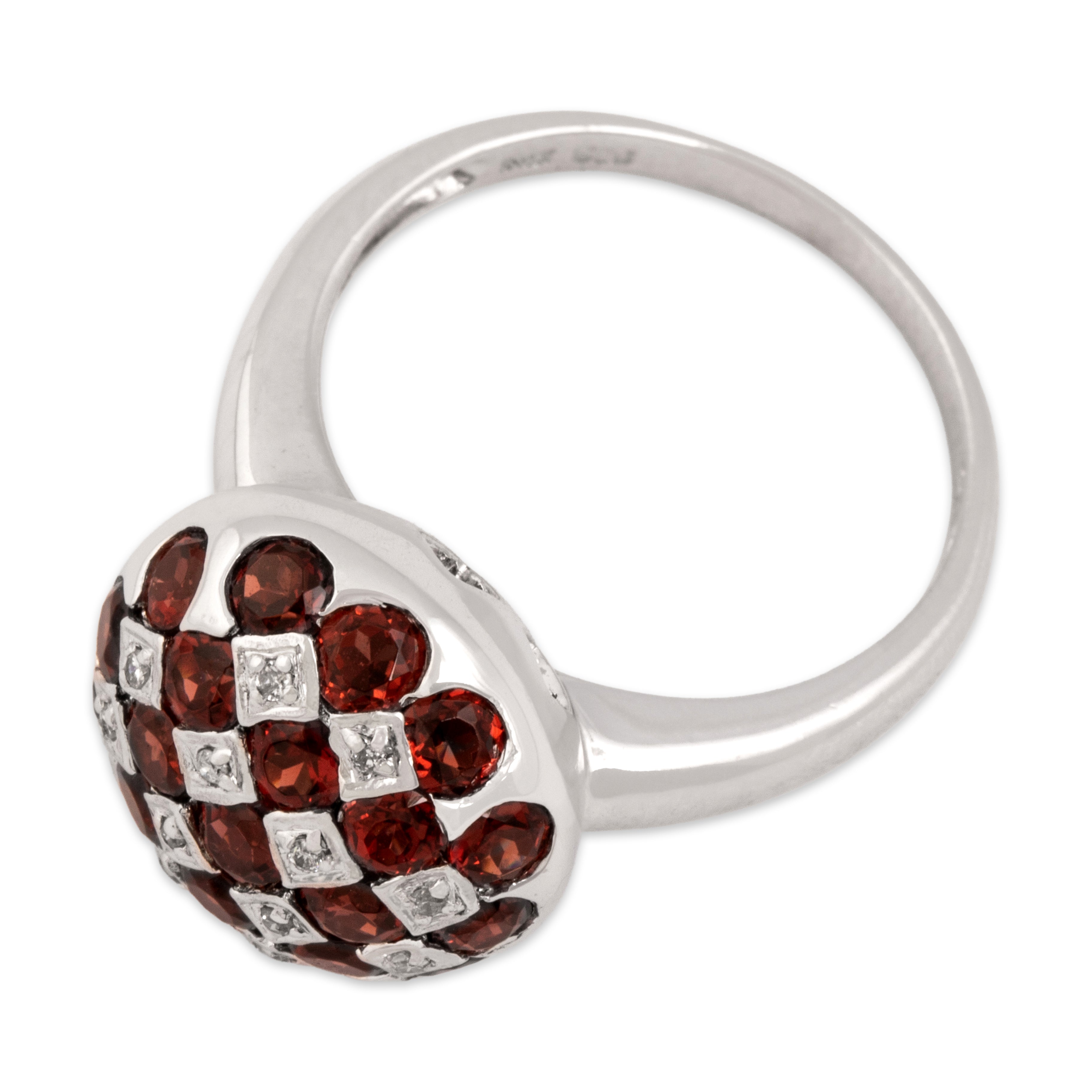 Vintage 14k White Gold 2.12cttw Garnet Diamond Vibrant Checkerboard Dome Ring - Overall view