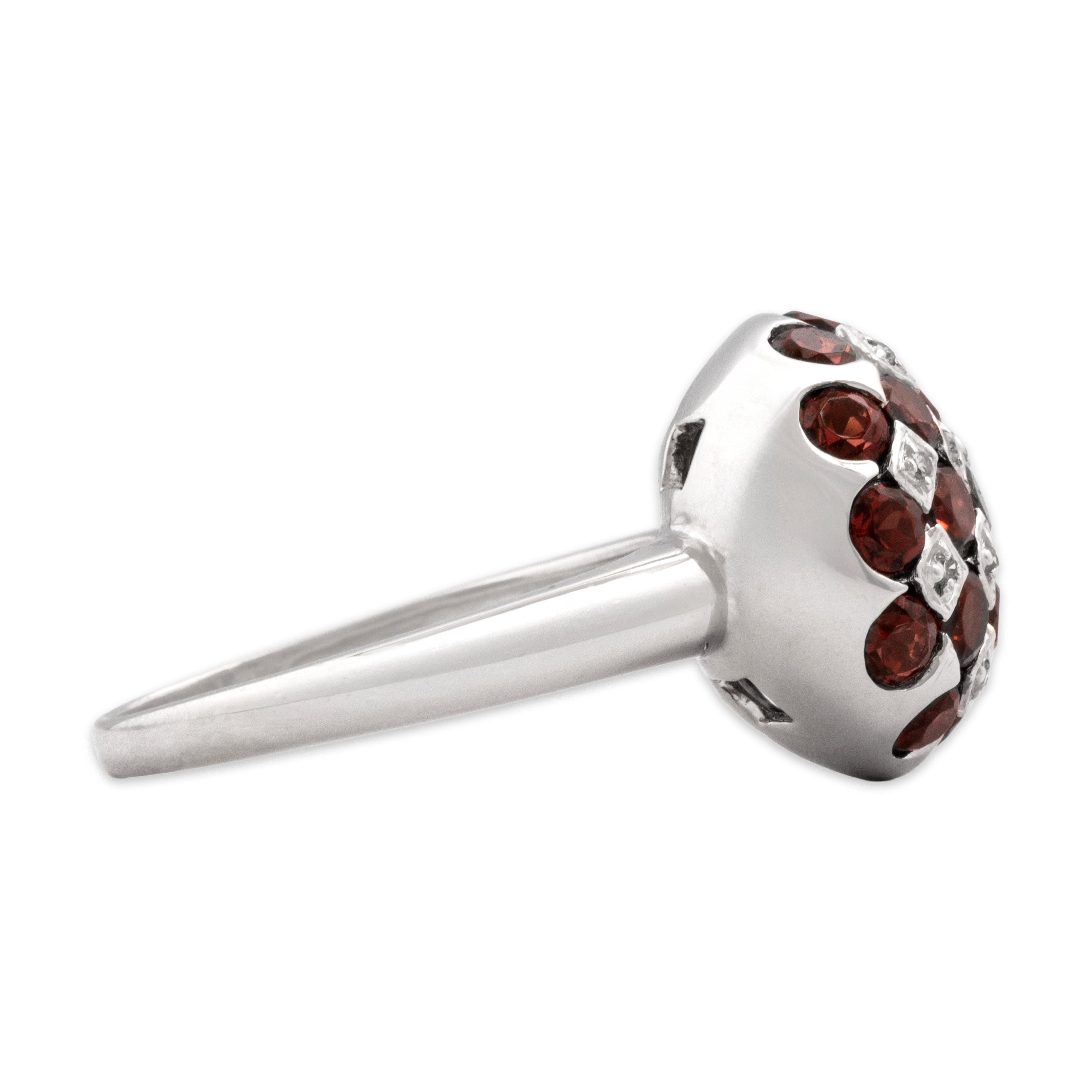 Vintage 14k White Gold 2.12cttw Garnet Diamond Vibrant Checkerboard Dome Ring - Side view