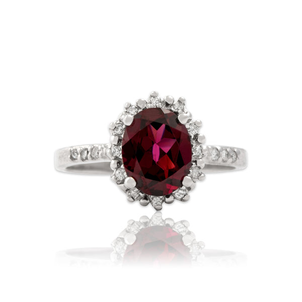 Vintage 14k White Gold 2.59ct Berry Garnet Diamond Dazzling Vivid Halo Ring 9.75