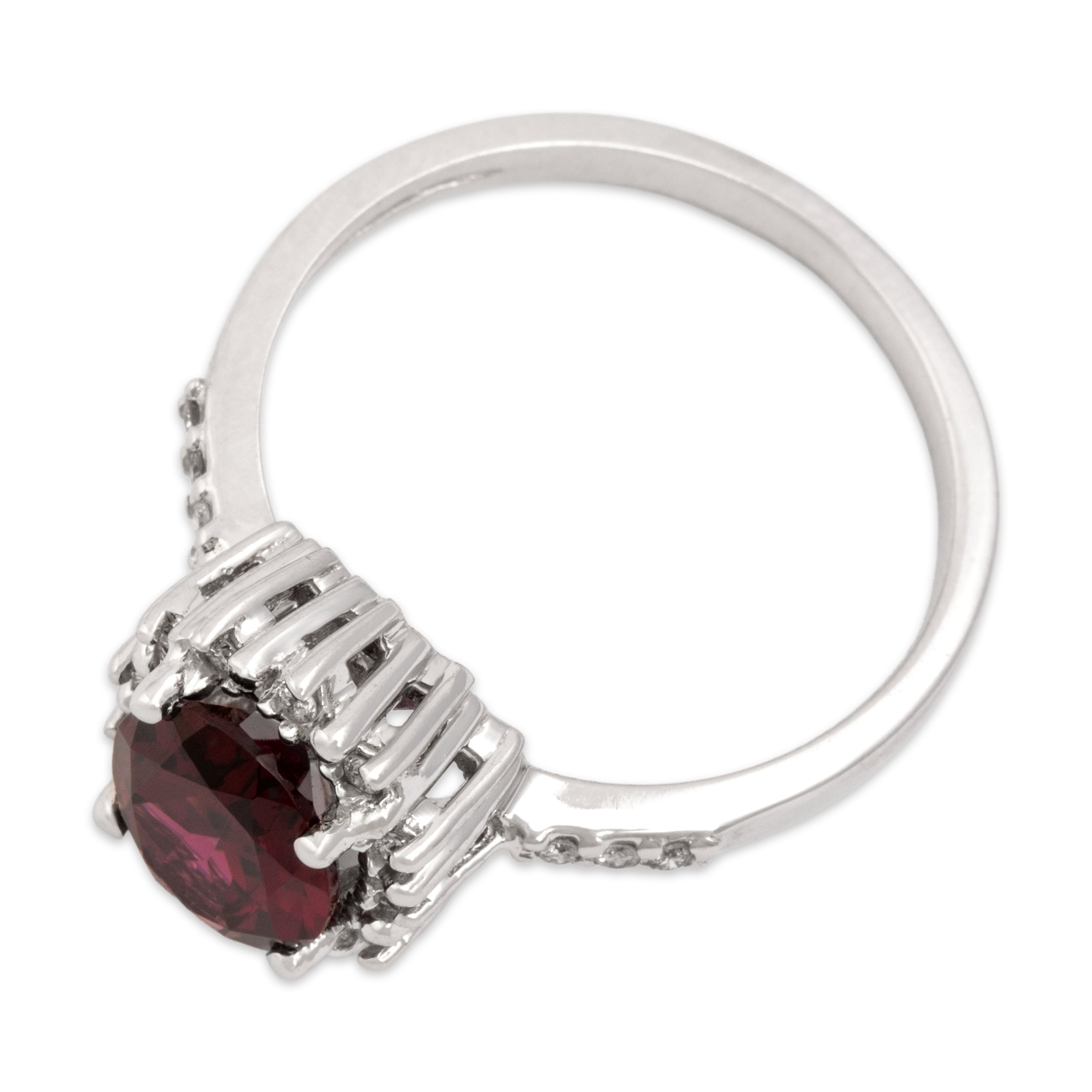 Vintage 14k White Gold 2.59ct Berry Garnet Diamond Dazzling Vivid Oval Halo Ring - Overall view
