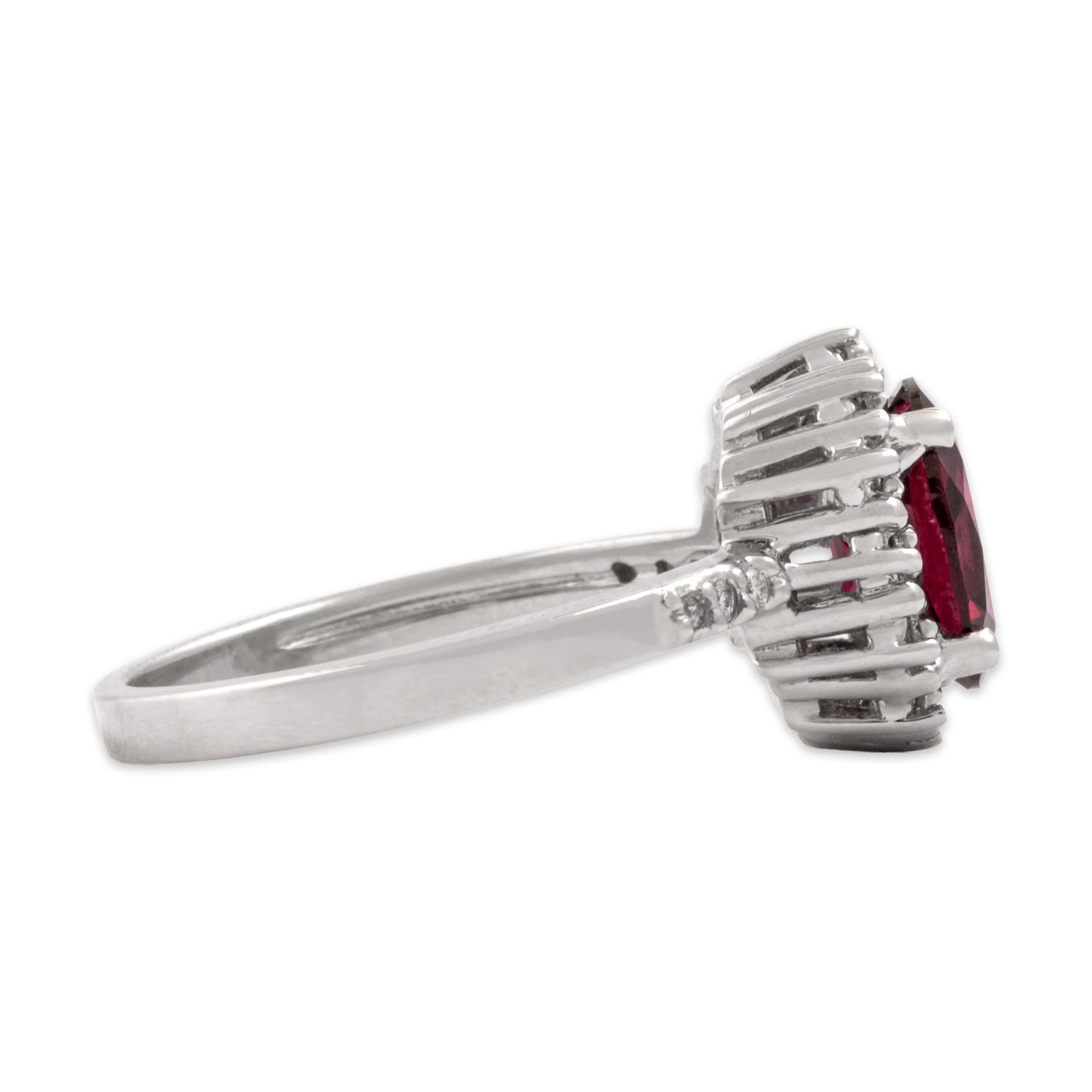Vintage 14k White Gold 2.59ct Berry Garnet Diamond Dazzling Vivid Oval Halo Ring - Side view
