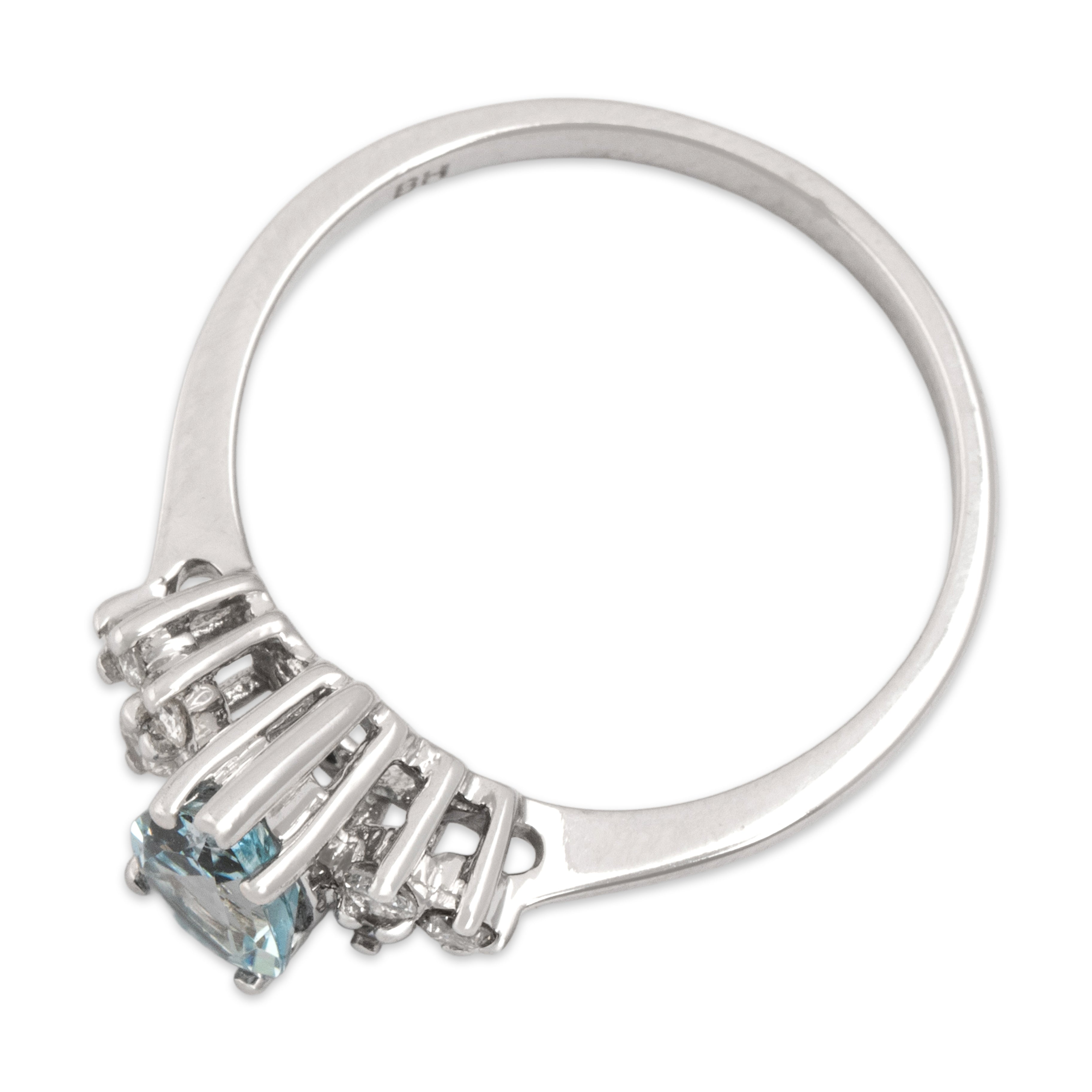 Vintage 14k White Gold .6ct Aquamarine Diamond Sparkling Pear Trio Shoulder Ring - Overall view