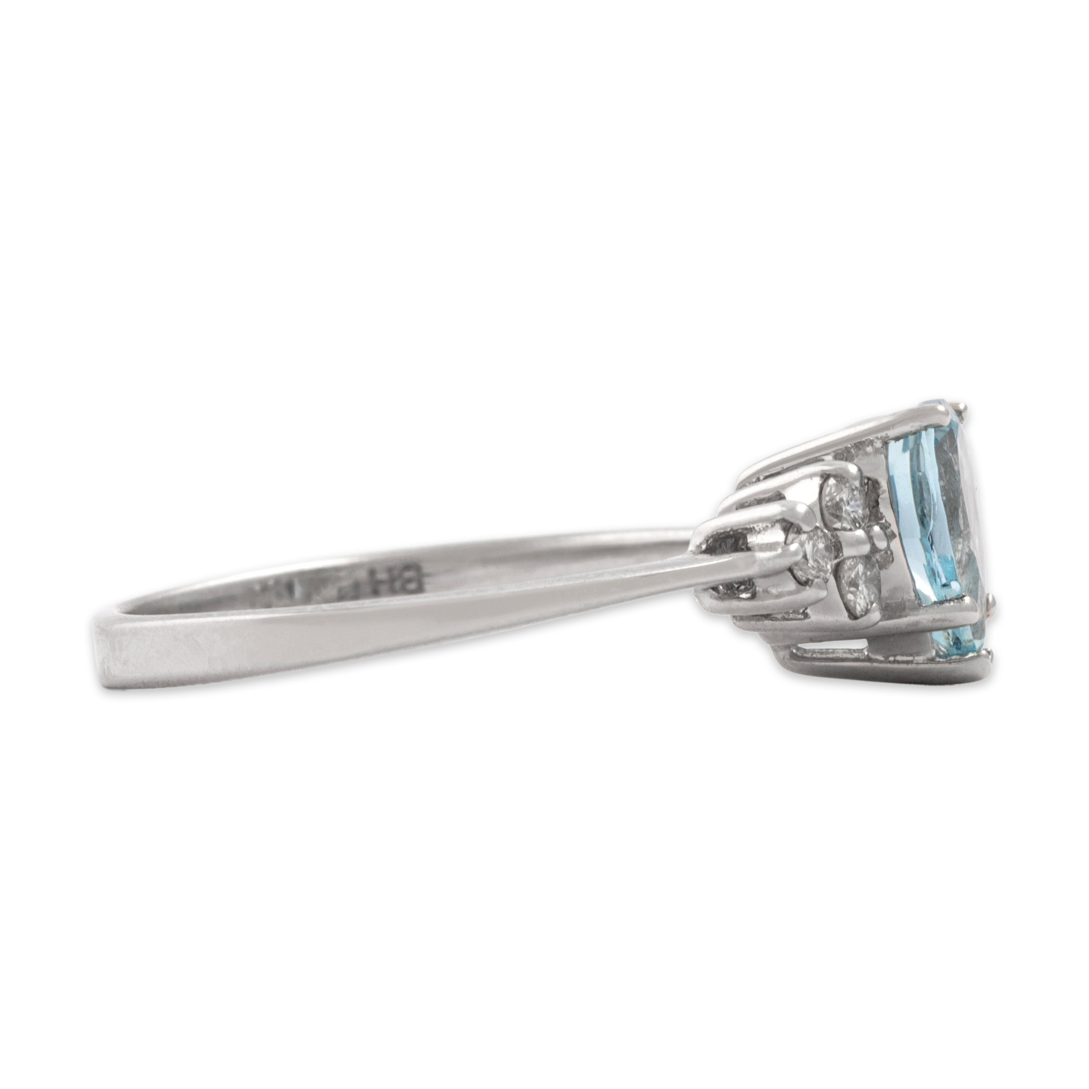 Vintage 14k White Gold .6ct Aquamarine Diamond Sparkling Pear Trio Shoulder Ring - Side view