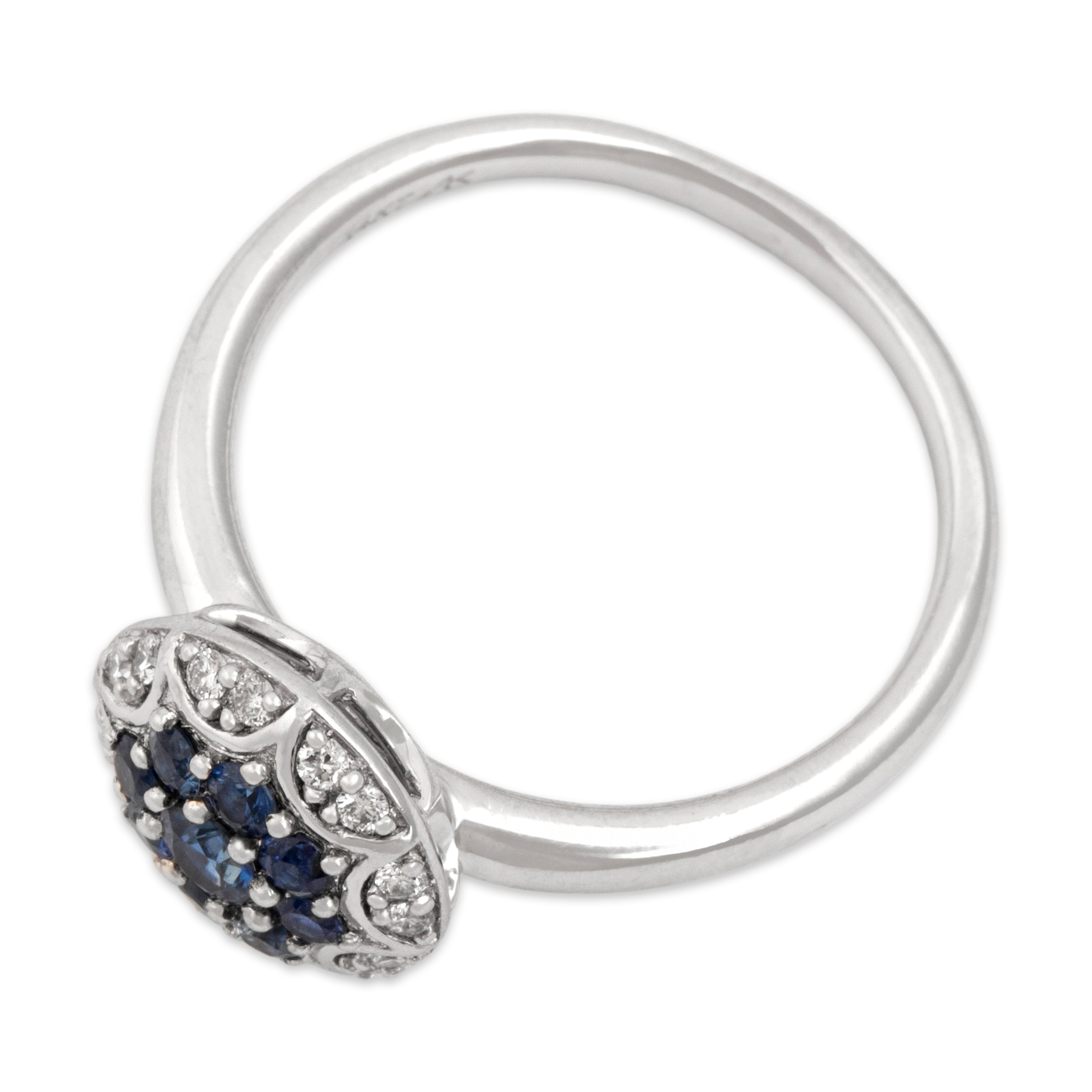 Vintage 14k White Gold Blue Sapphire Diamond Splendid Starburst Disc Ring - Overall view