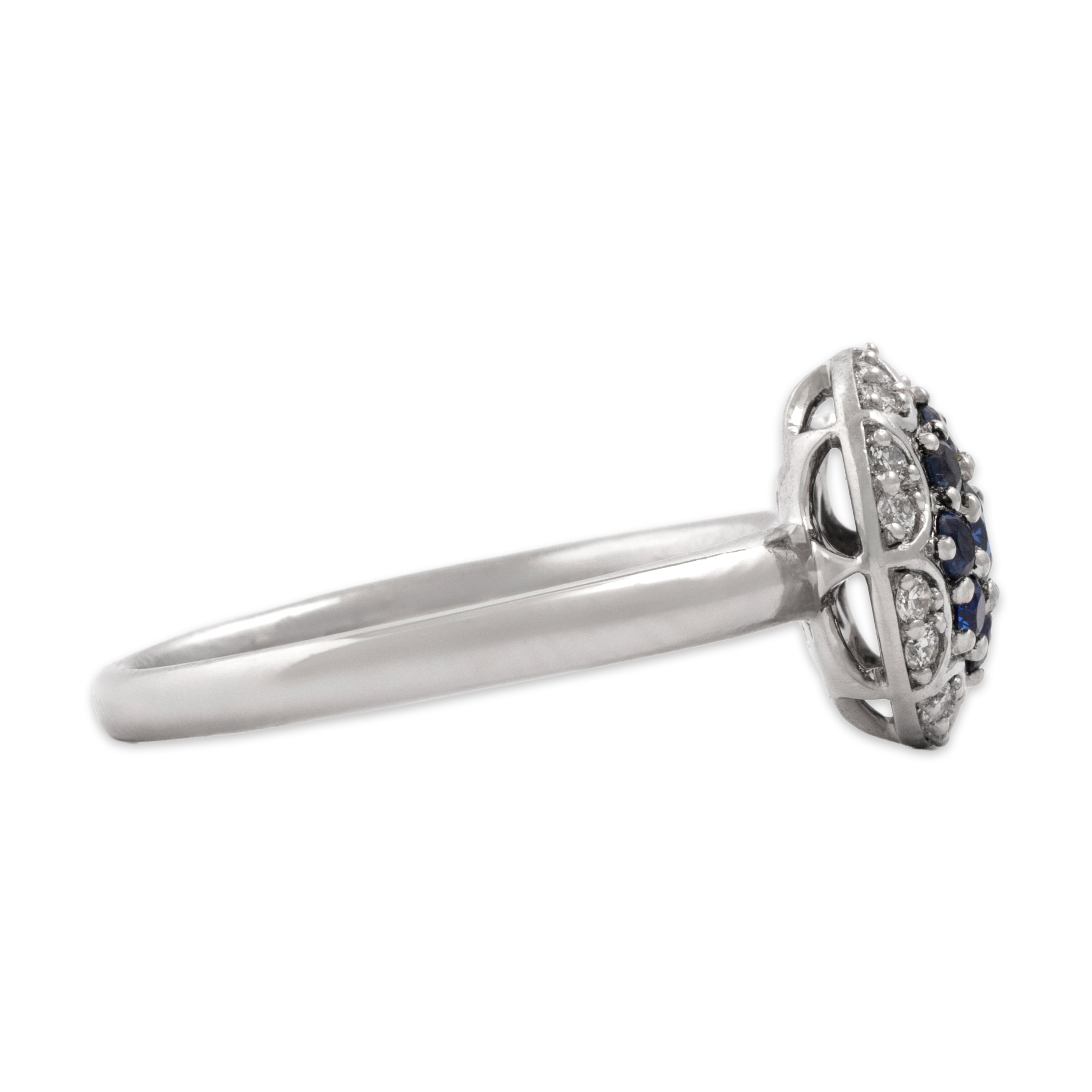 Vintage 14k White Gold Blue Sapphire Diamond Splendid Starburst Disc Ring - Side view