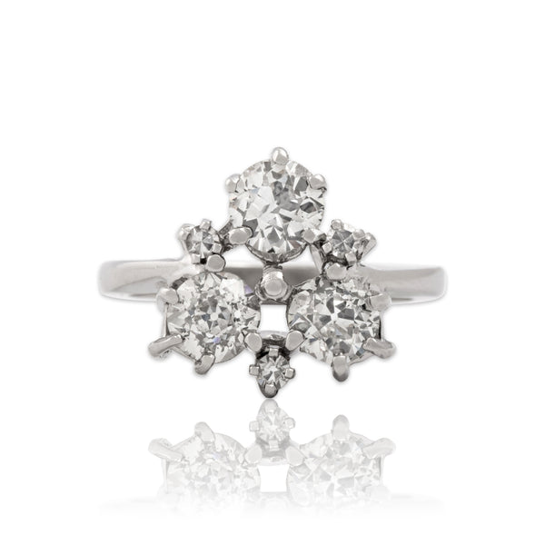 Vintage 14k White Gold 1.52cttw Old Mine Diamond Dazzling Clover Ring 5.50