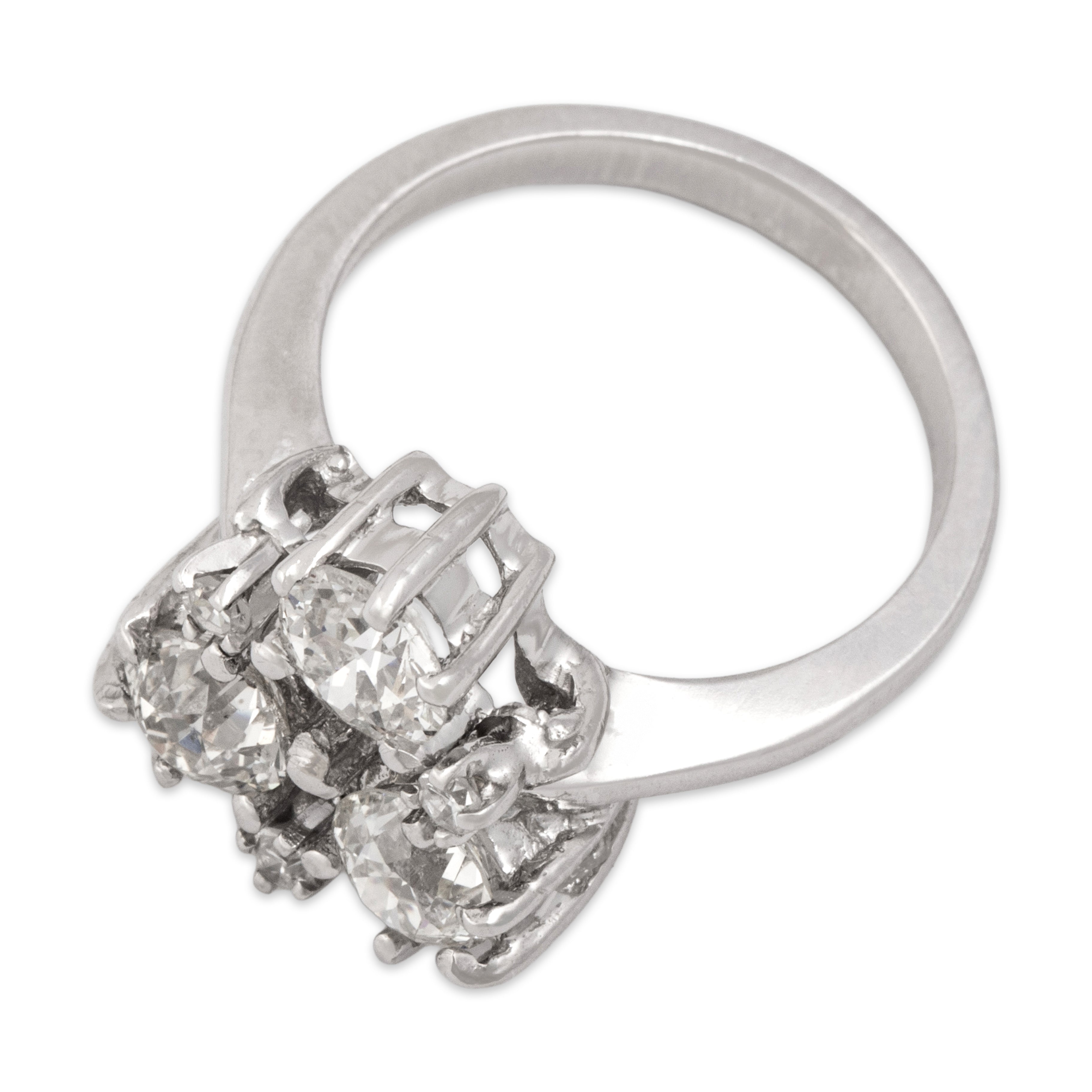 Vintage 14k White Gold 1.52cttw Old Mine Diamond Dazzling Clover Ring - Overall view