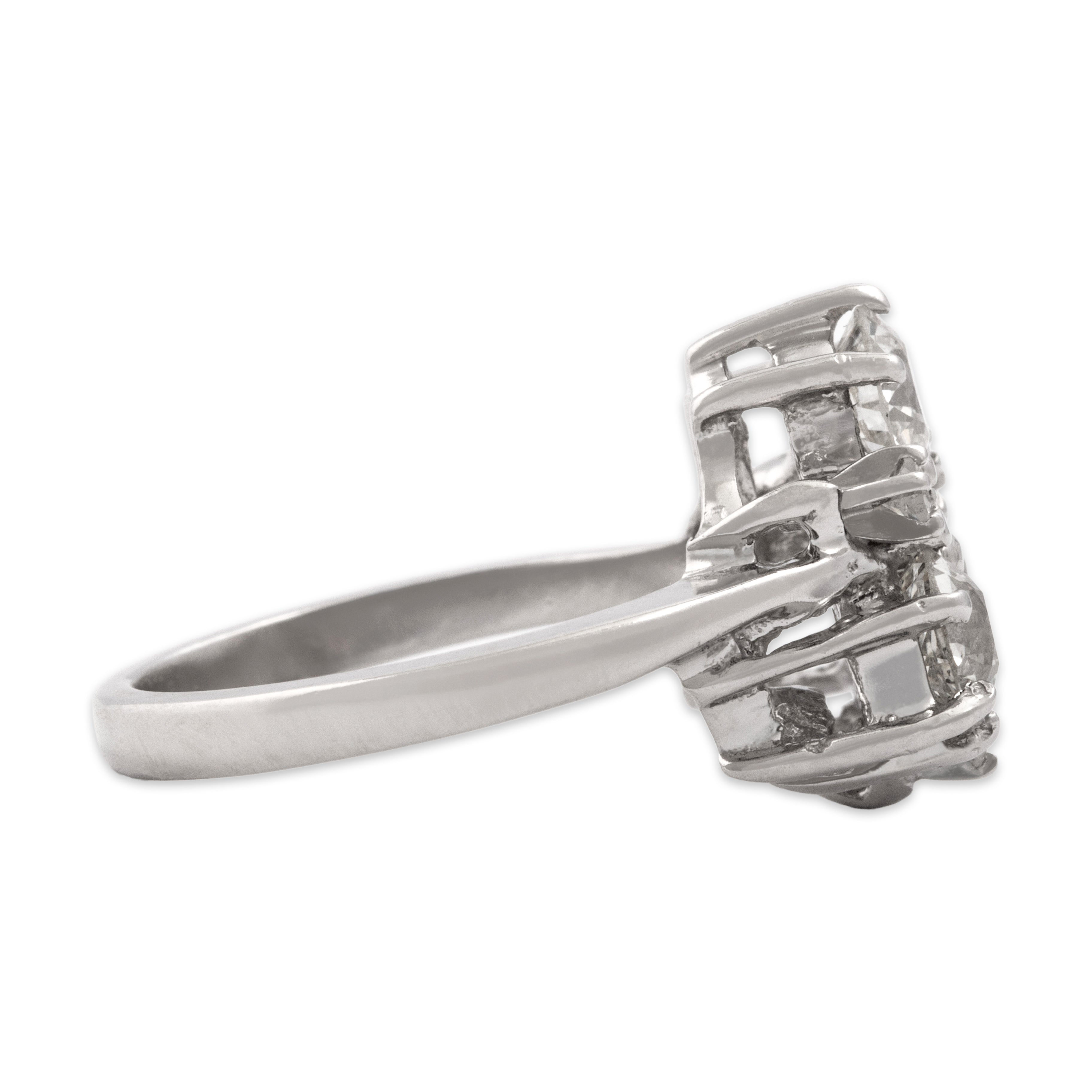 Vintage 14k White Gold 1.52cttw Old Mine Diamond Dazzling Clover Ring - Side view
