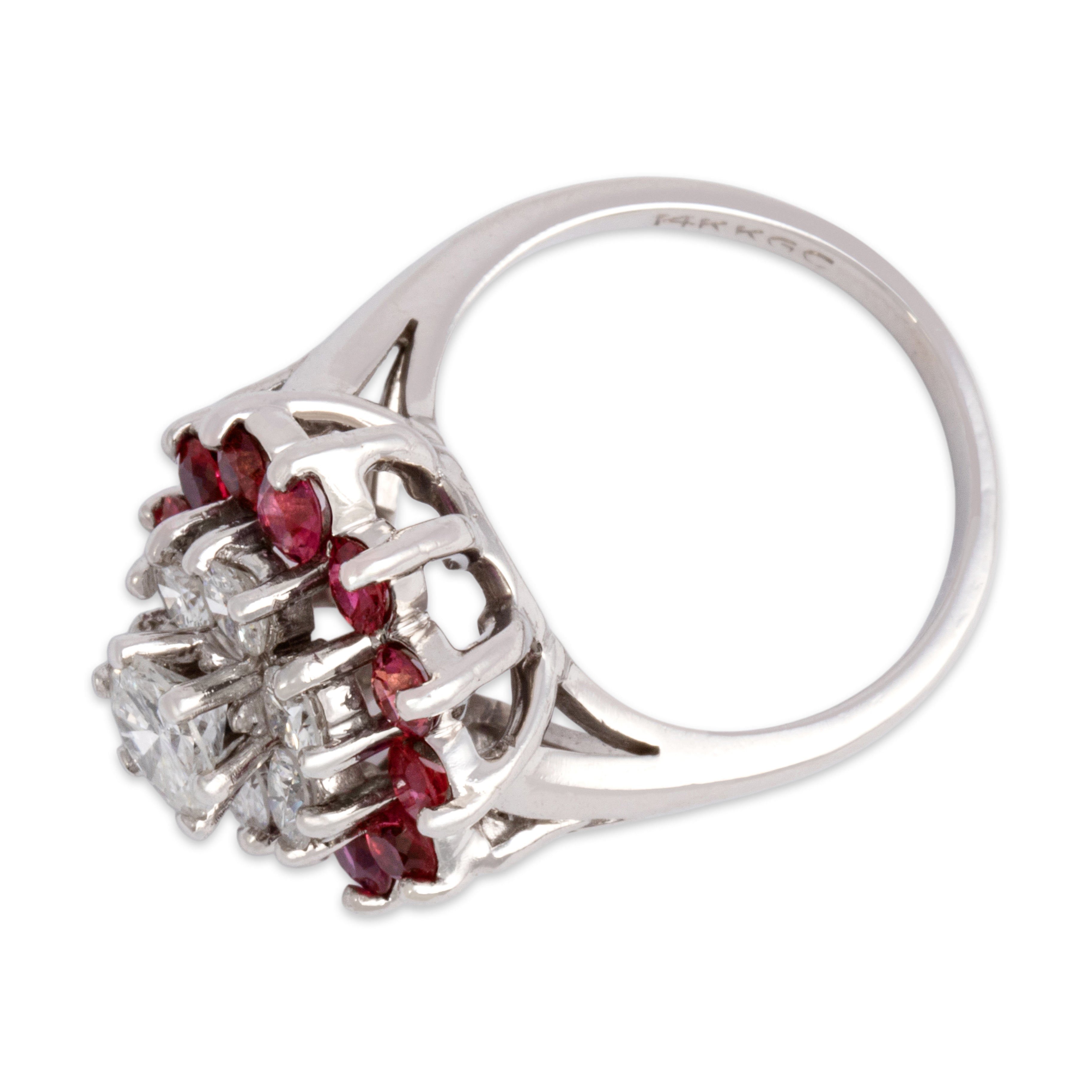 Vintage 14k White Gold 1.3cttw Diamond 1.02cttw Ruby Stellar Tower Ring 6.50