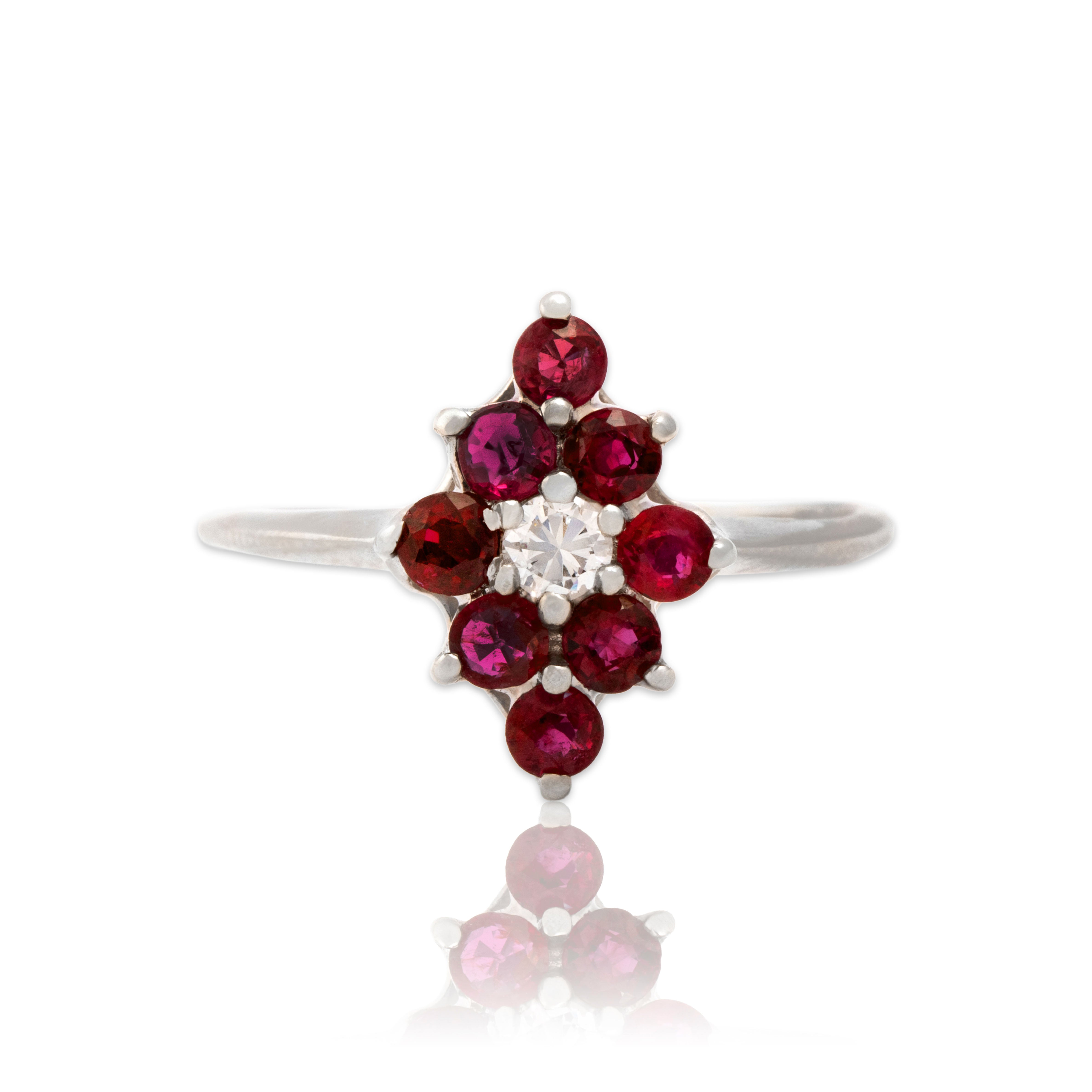 Vintage 14k White Gold .82cttw Ruby Diamond Stunning Crimson Kite Ring 9.50