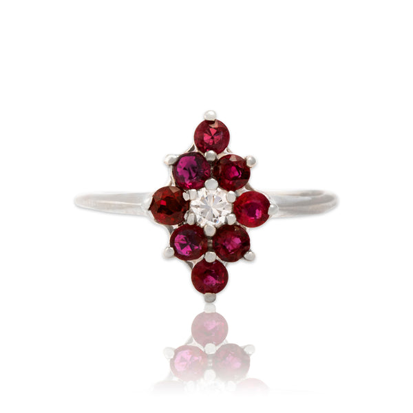 Vintage 14k White Gold .82cttw Ruby Diamond Stunning Crimson Kite Ring 9.50