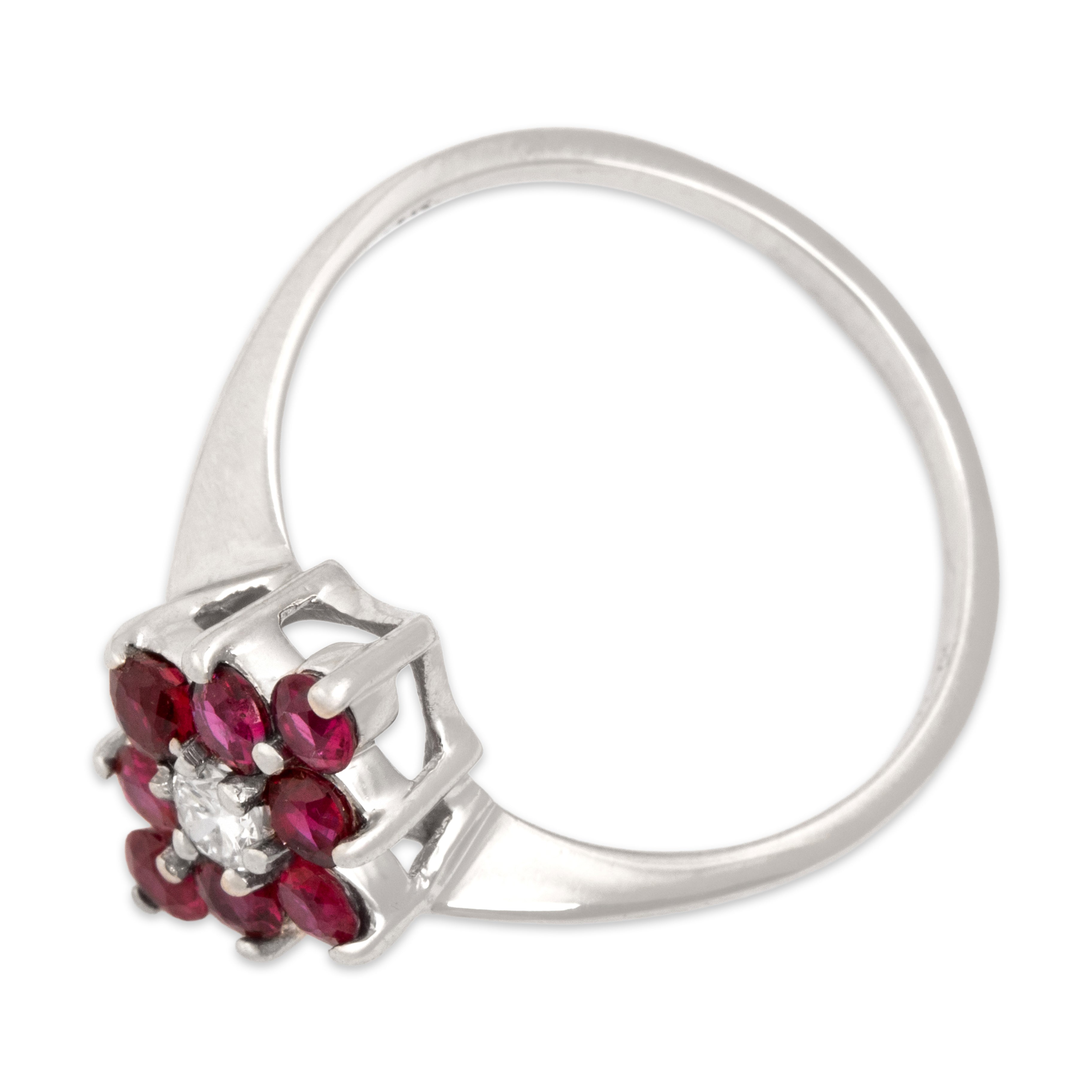 Vintage 14k White Gold .82cttw Ruby Diamond Stunning Crimson Kite Ring - Overall view