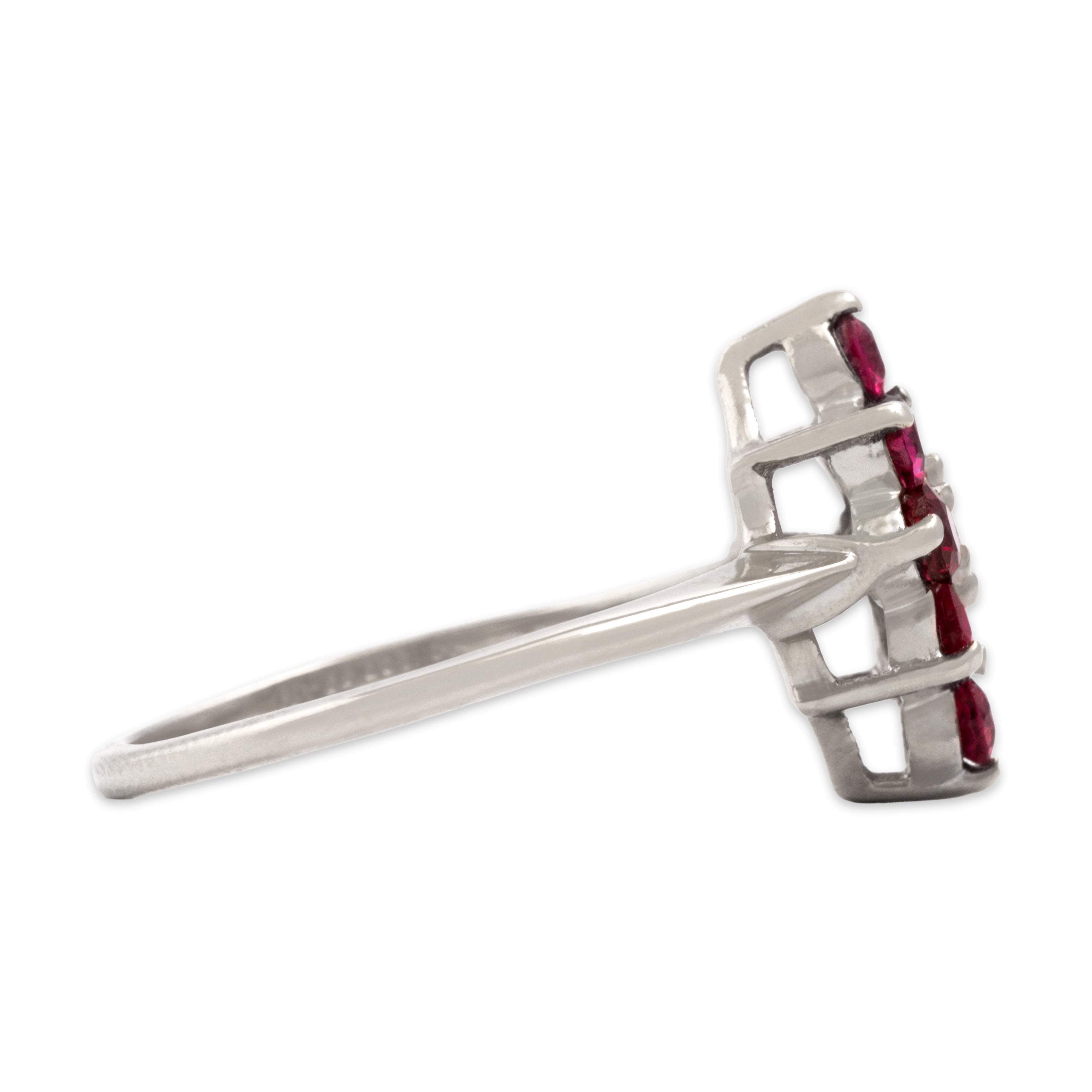 Vintage 14k White Gold .82cttw Ruby Diamond Stunning Crimson Kite Ring - Side view