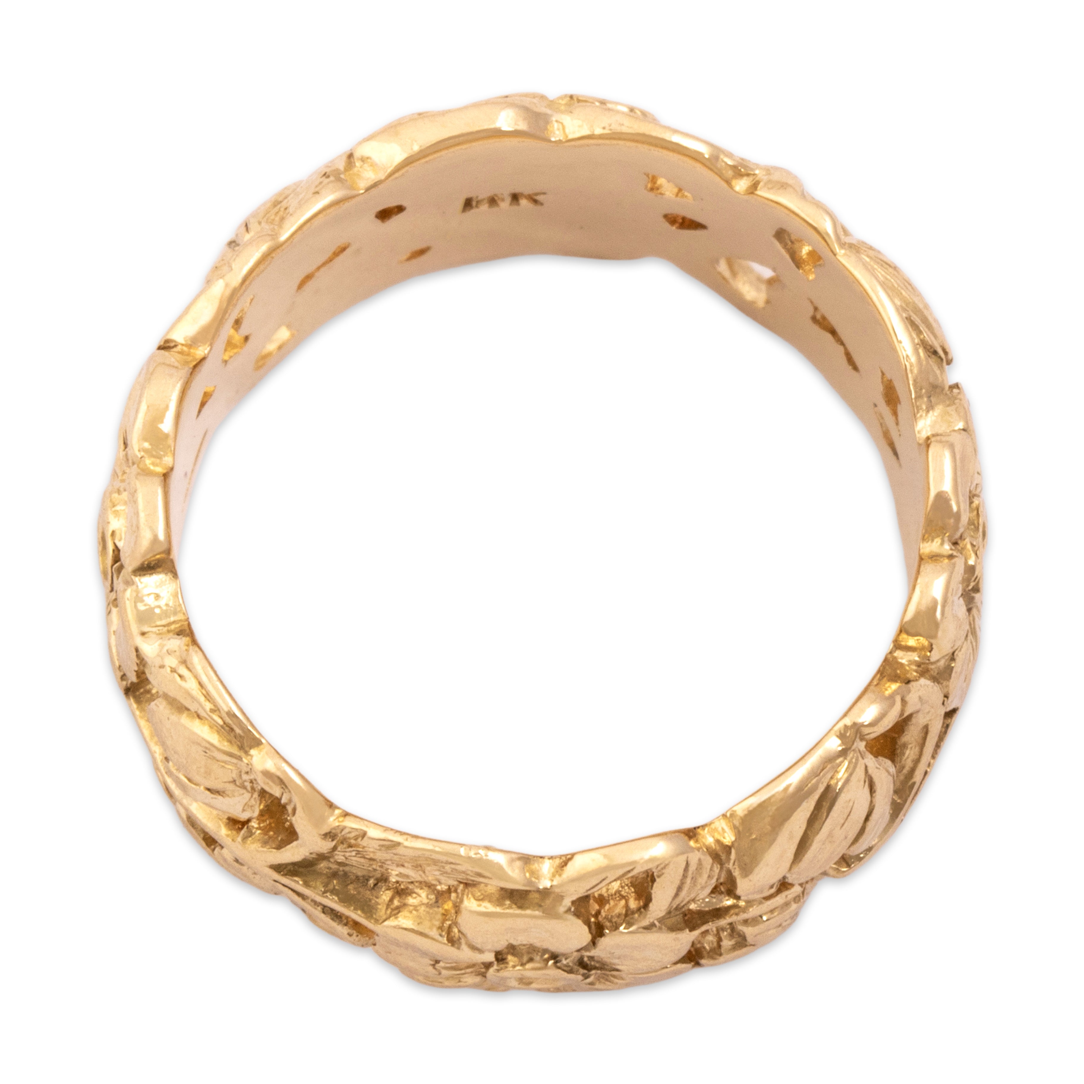 Vintage Heavy 14k Yellow Gold Openwork Floral Eternity Band Ring - detail view #2