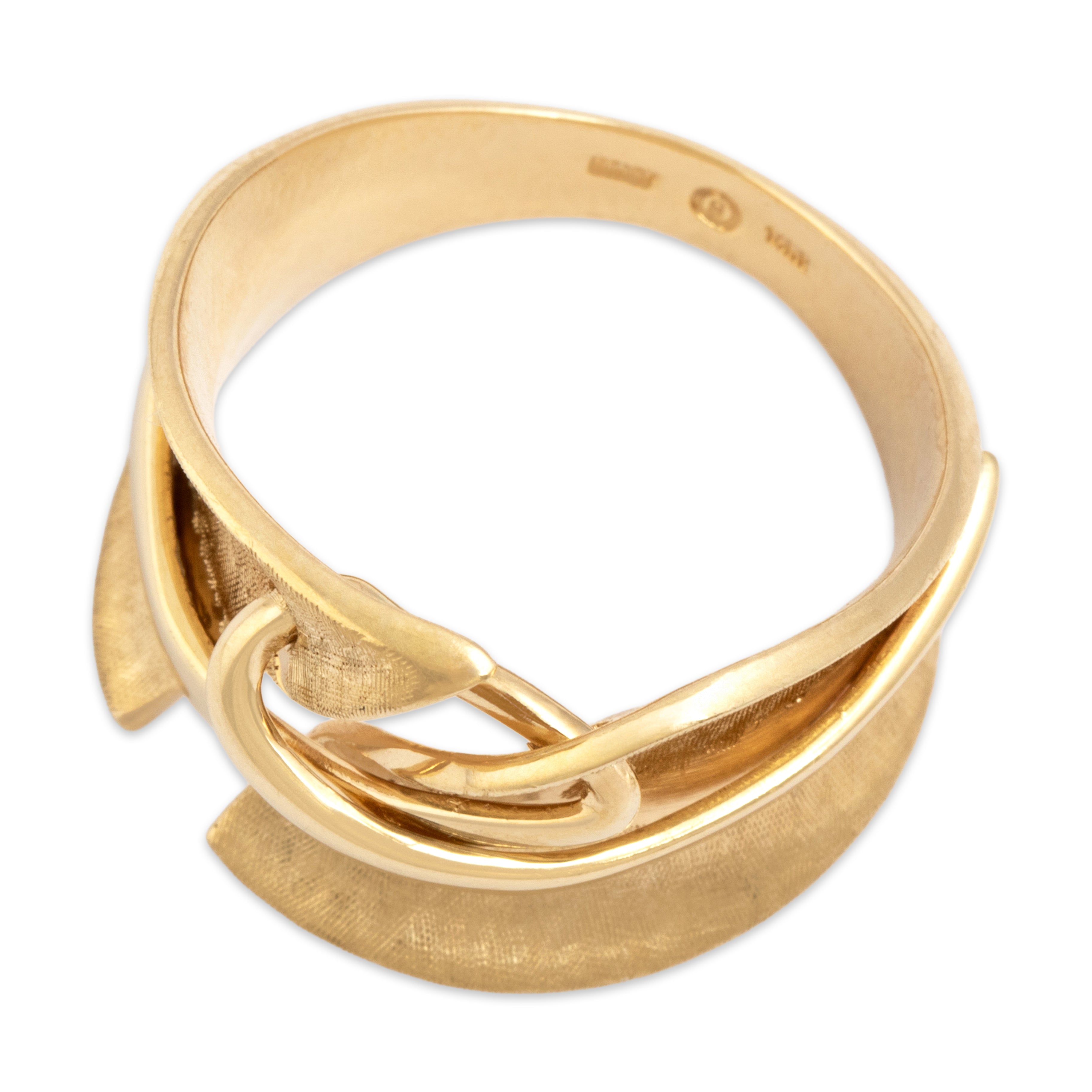 Vintage Italian 14k Yellow Gold Bold Brushed Belted Band Ring - Overall view