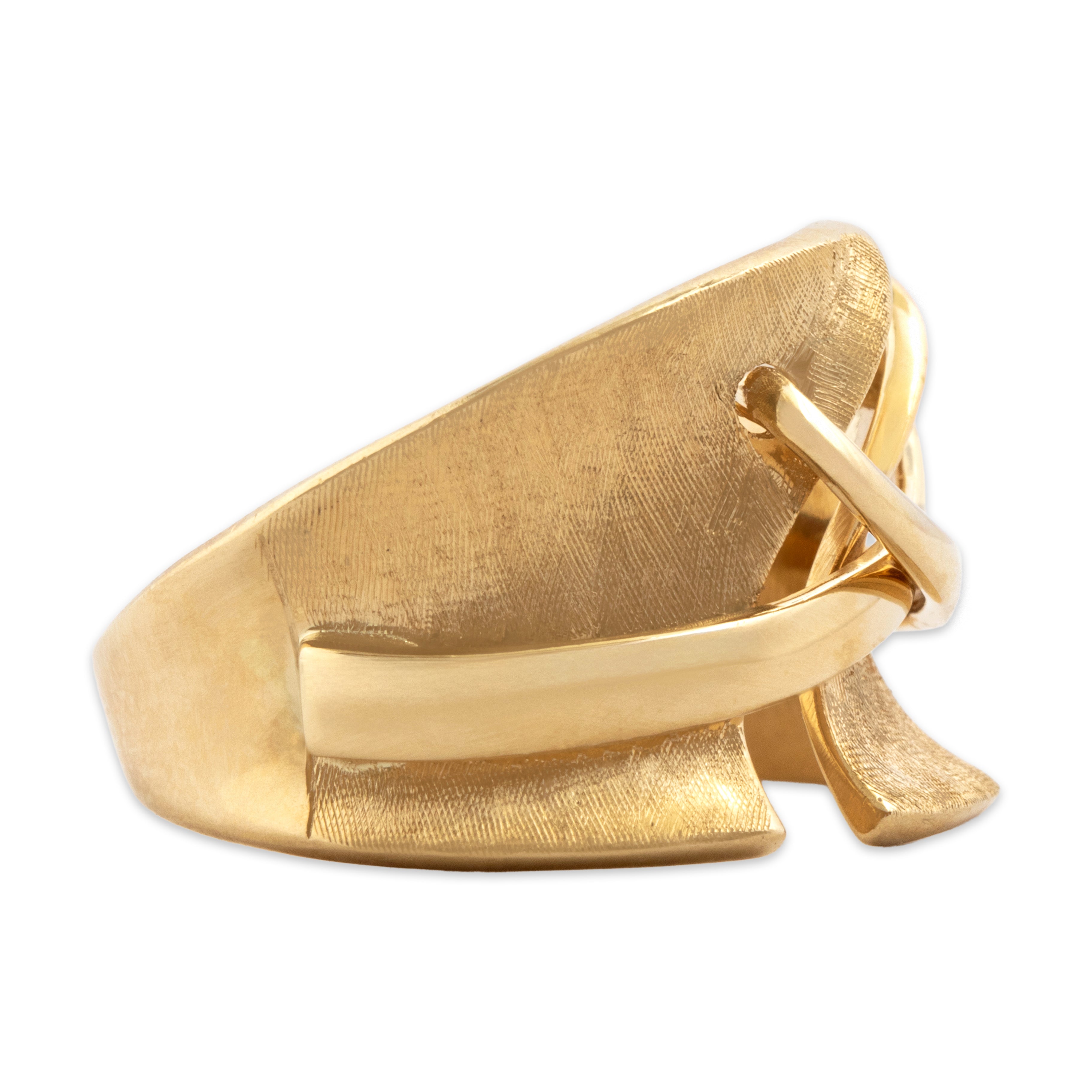 Vintage Italian 14k Yellow Gold Bold Brushed Belted Band Ring - Side view