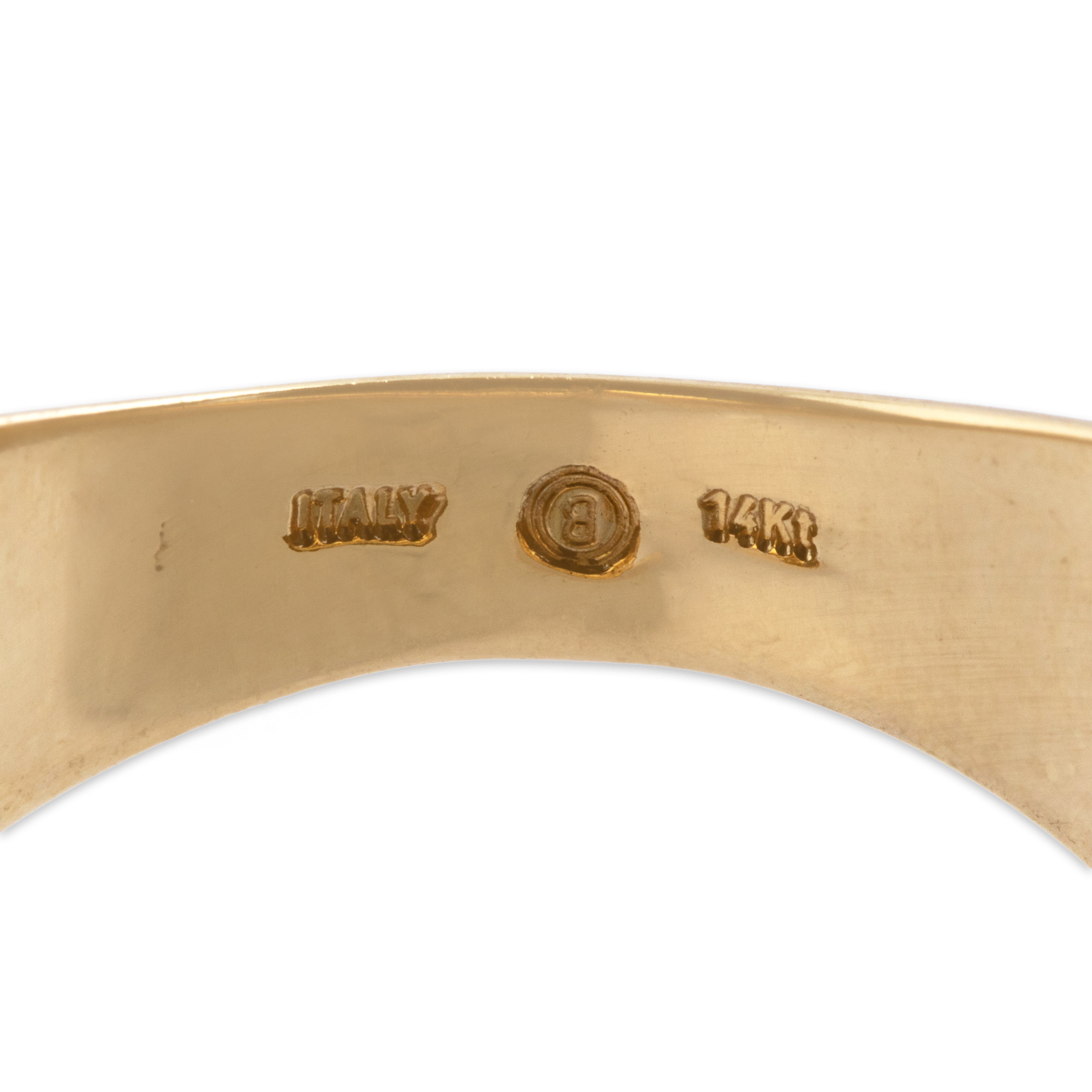 Vintage Italian 14k Yellow Gold Bold Brushed Belted Band Ring - Hallmark view
