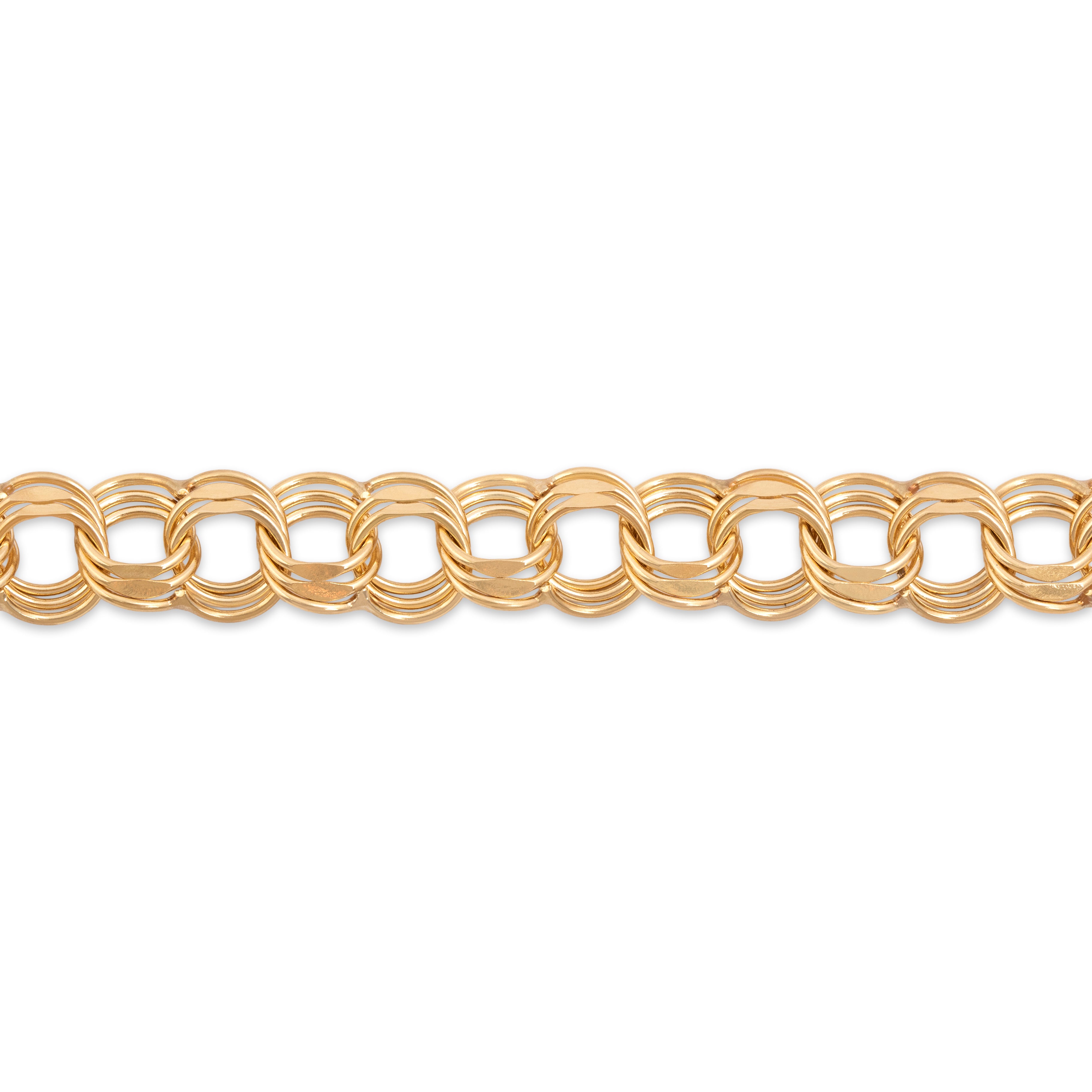 Vintage 14k Yellow Gold Hammered Triple Loop Charm Link Bracelet - detail view #1
