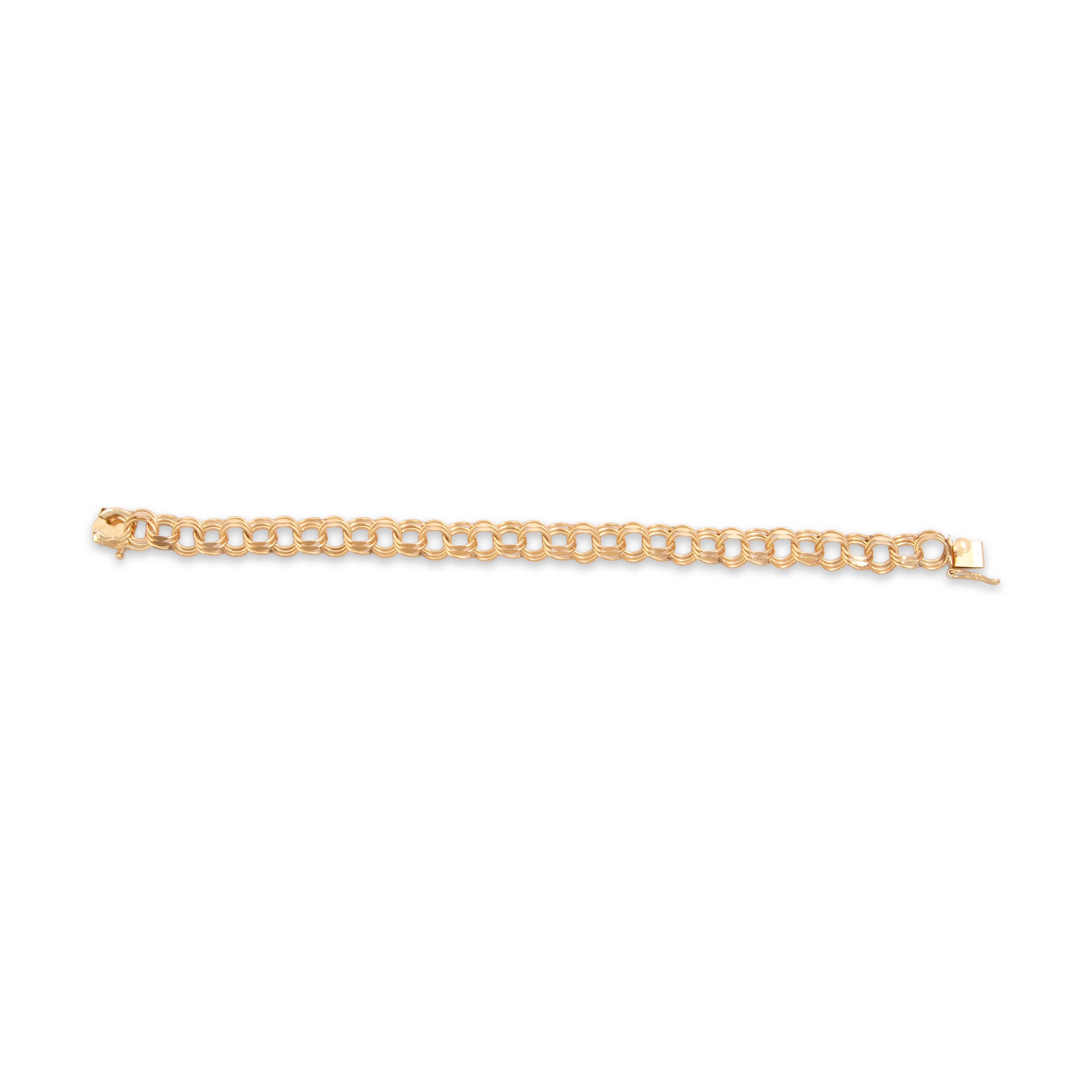 Vintage 14k Yellow Gold Hammered Triple Loop Charm Link Bracelet - Overall view