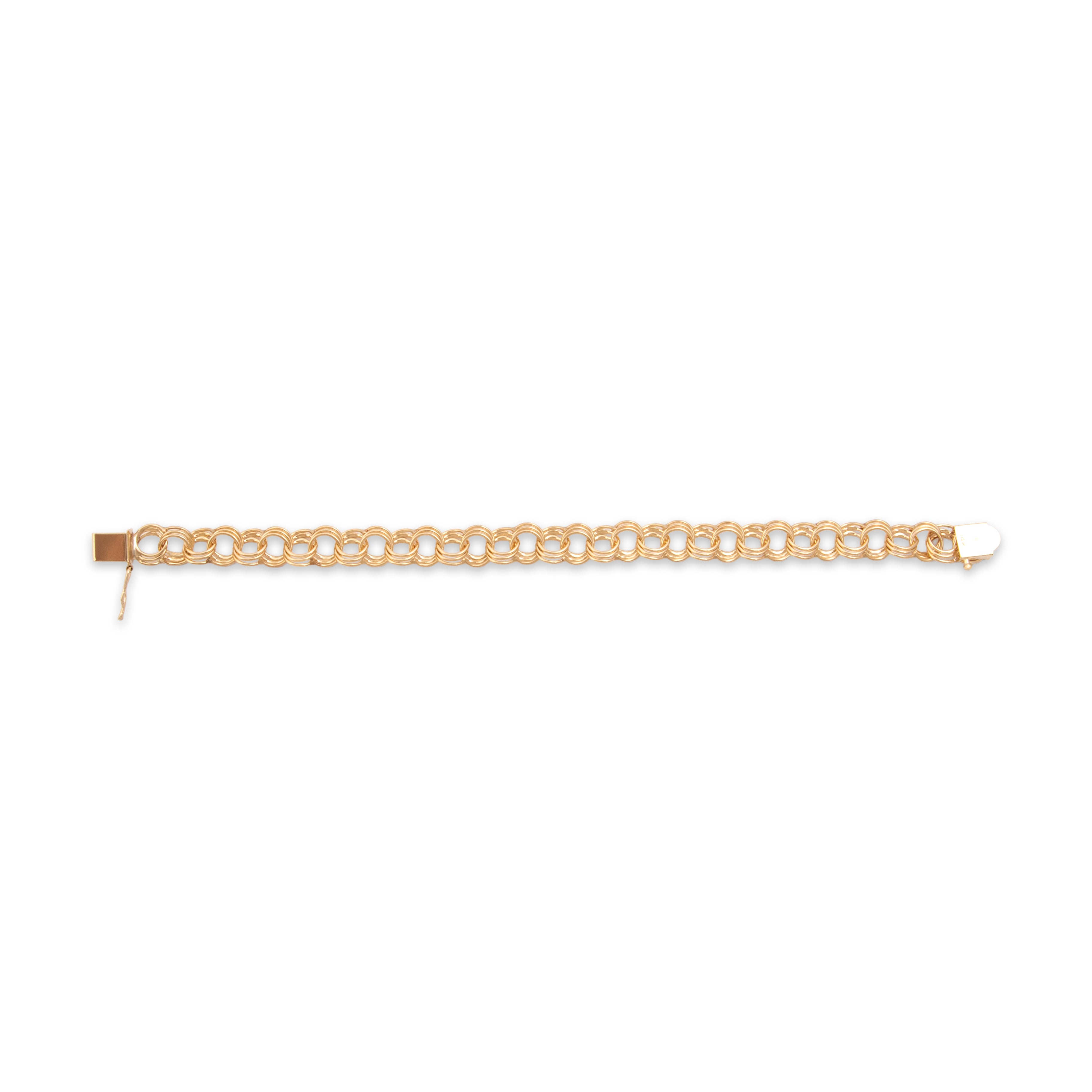 Vintage 14k Yellow Gold Hammered Triple Loop Charm Link Bracelet - Overall view