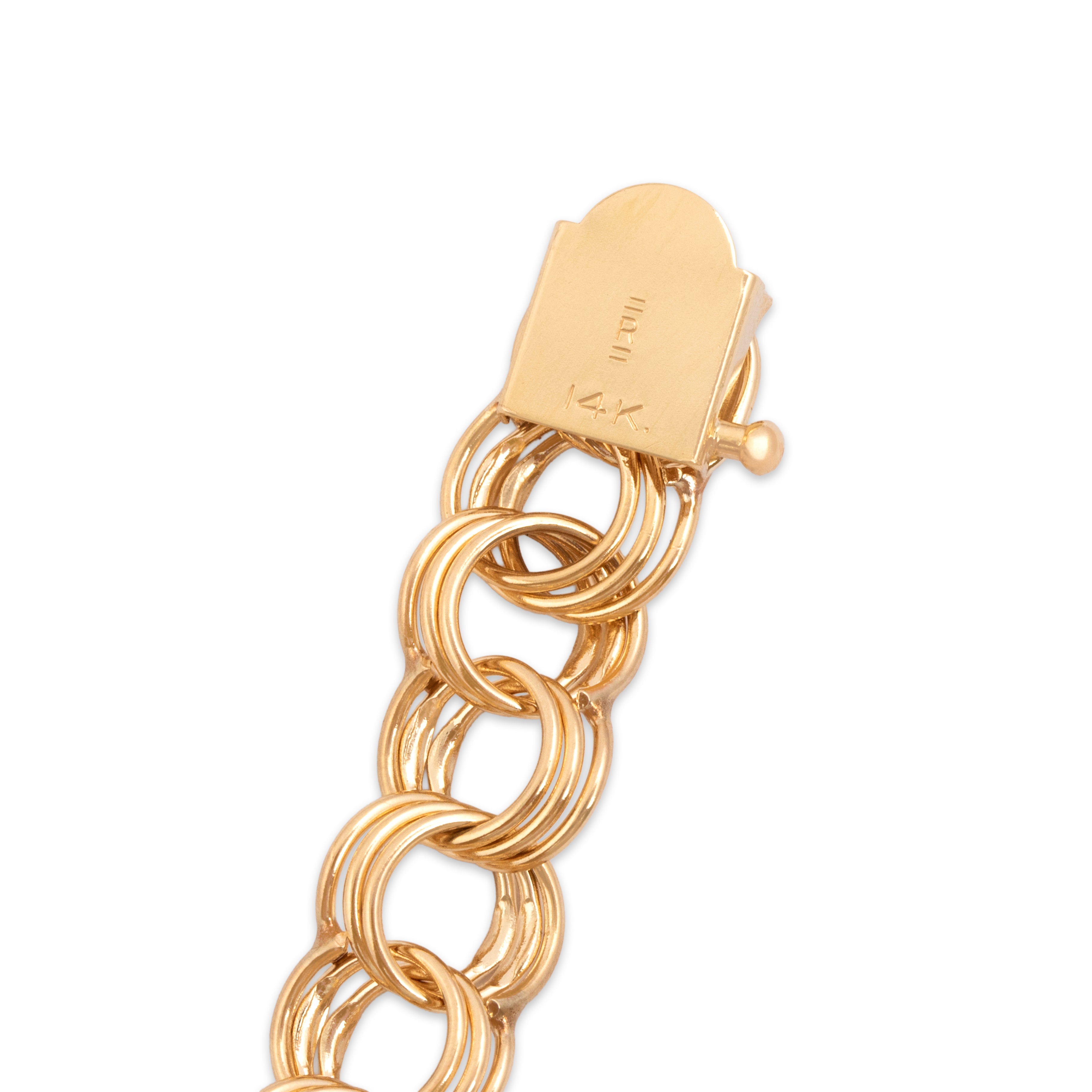 Vintage 14k Yellow Gold Hammered Triple Loop Charm Link Bracelet - Hallmark view
