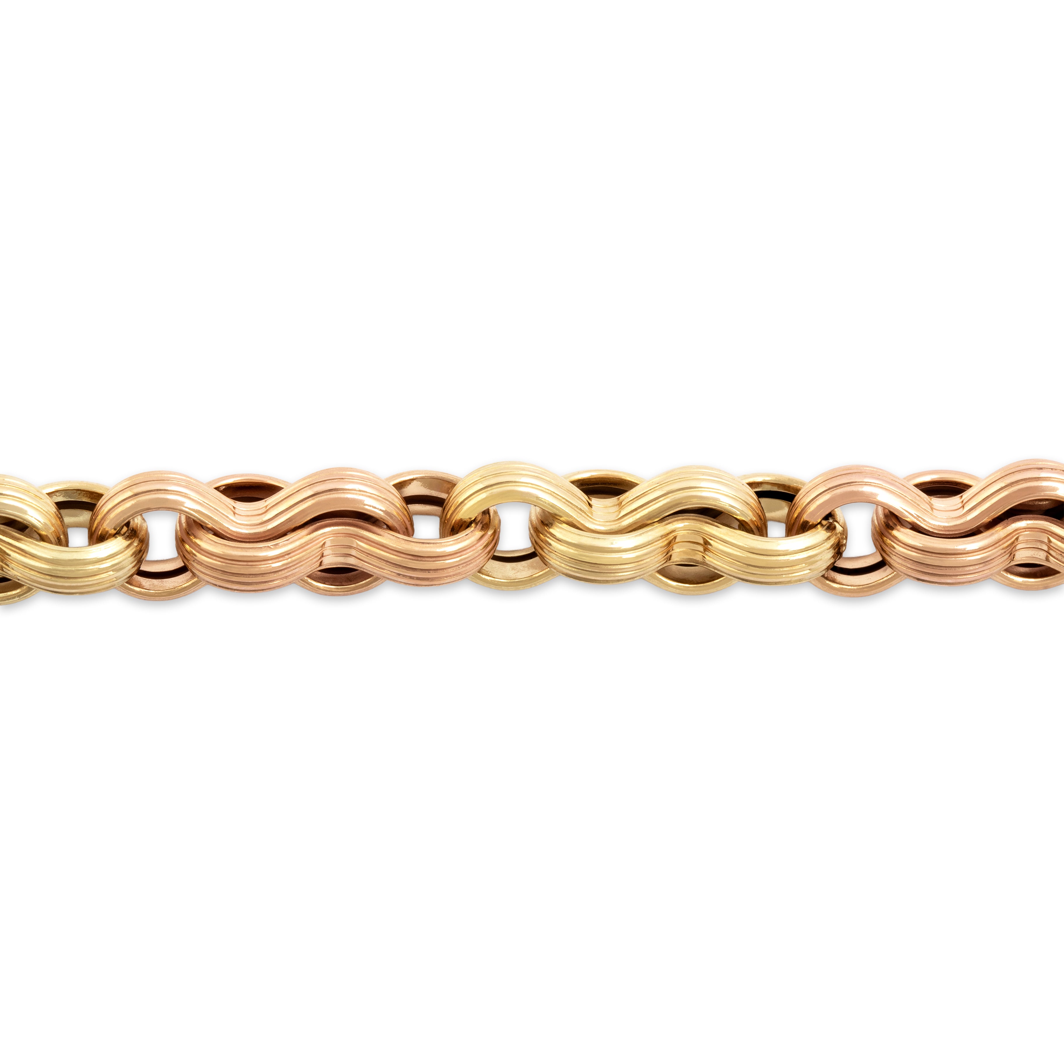 Vintage Italian 14k Yellow & Rose Gold Unusual Sculptural Alternating Link Bracelet - detail view #1