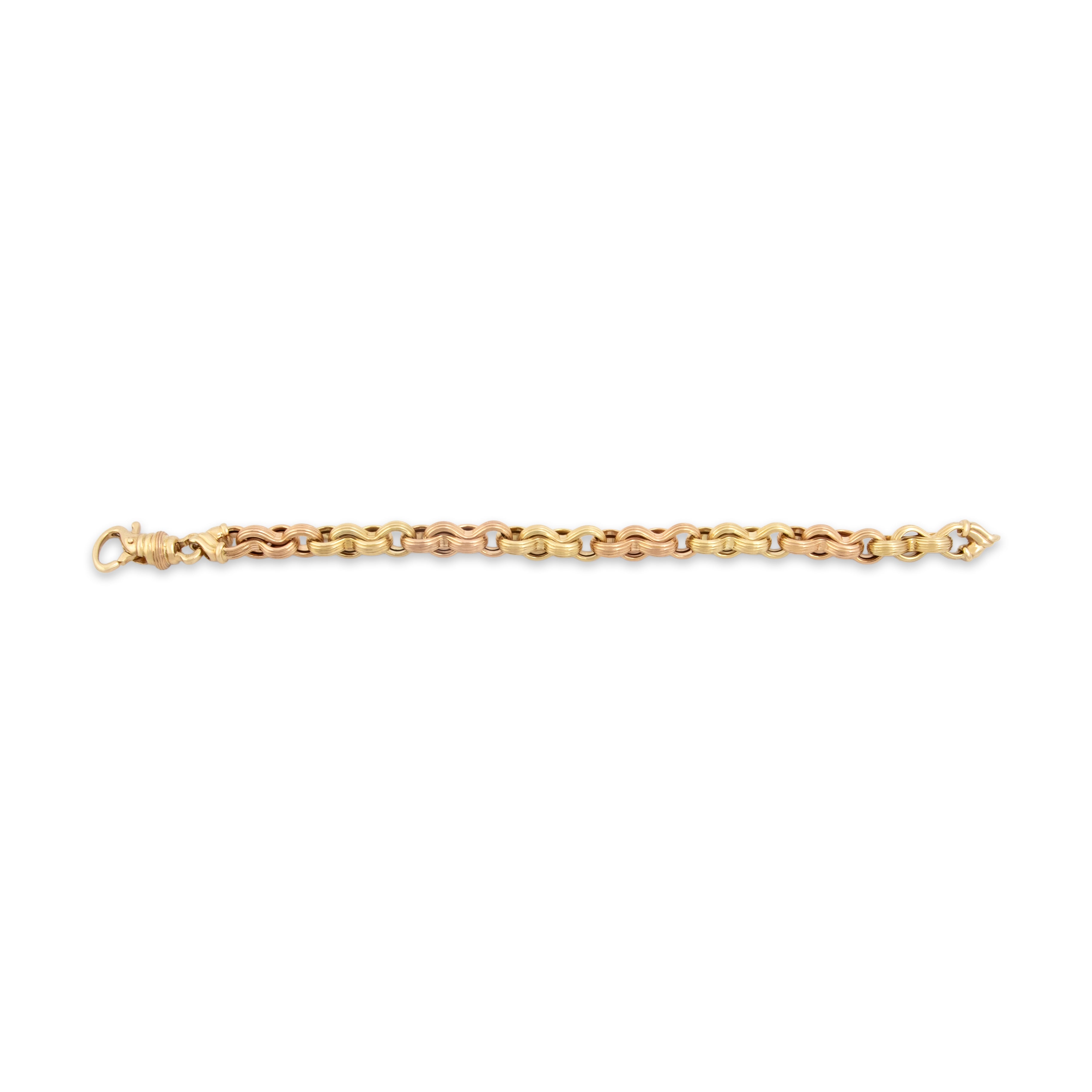 Vintage Italian 14k Yellow & Rose Gold Unusual Sculptural Alternating Link Bracelet - Overall view