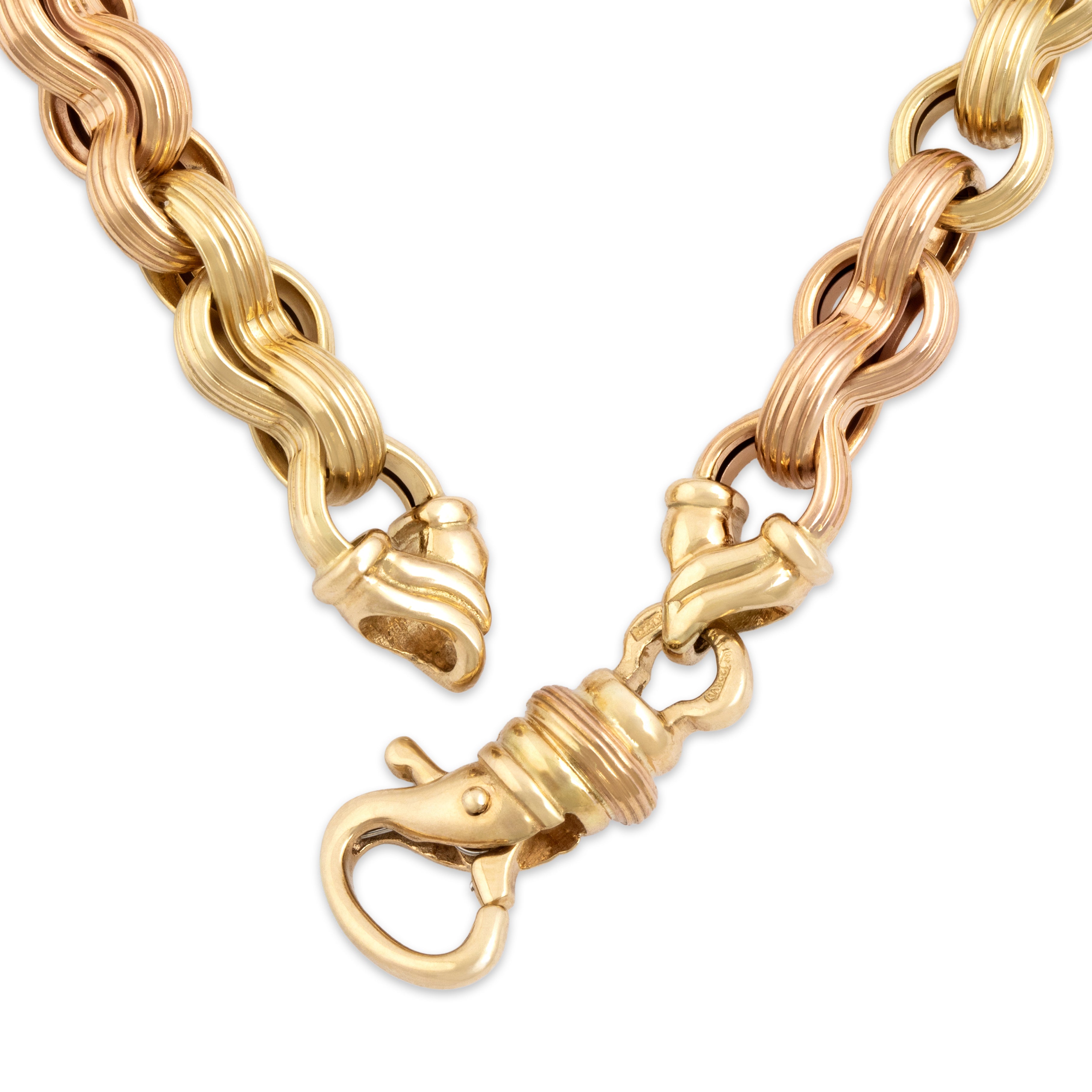 Vintage Italian 14k Yellow & Rose Gold Unusual Sculptural Alternating Link Bracelet - clasp view