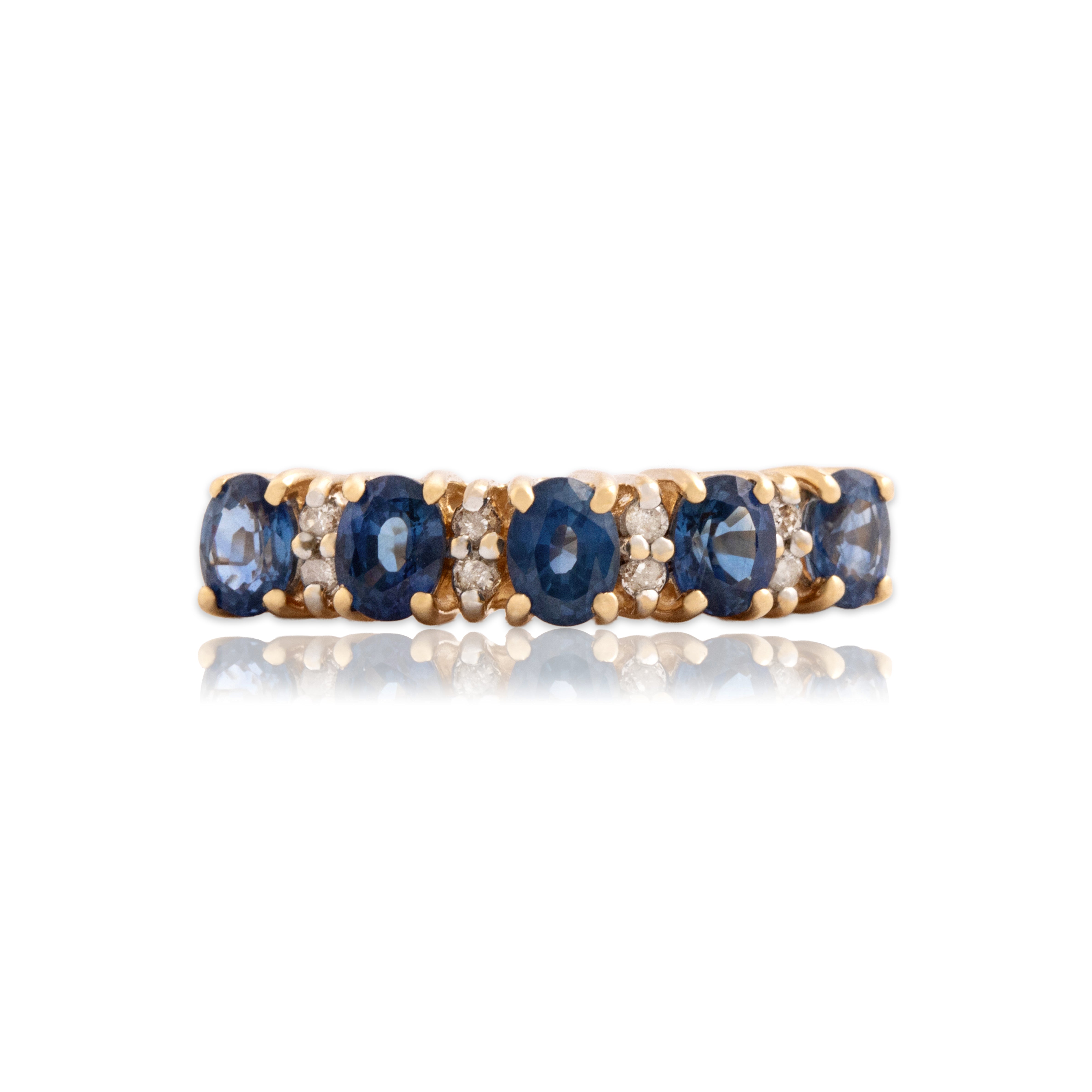 Vintage 14k Yellow Gold .89cttw Blue Sapphire Diamond Ascending Step Ring 5.50