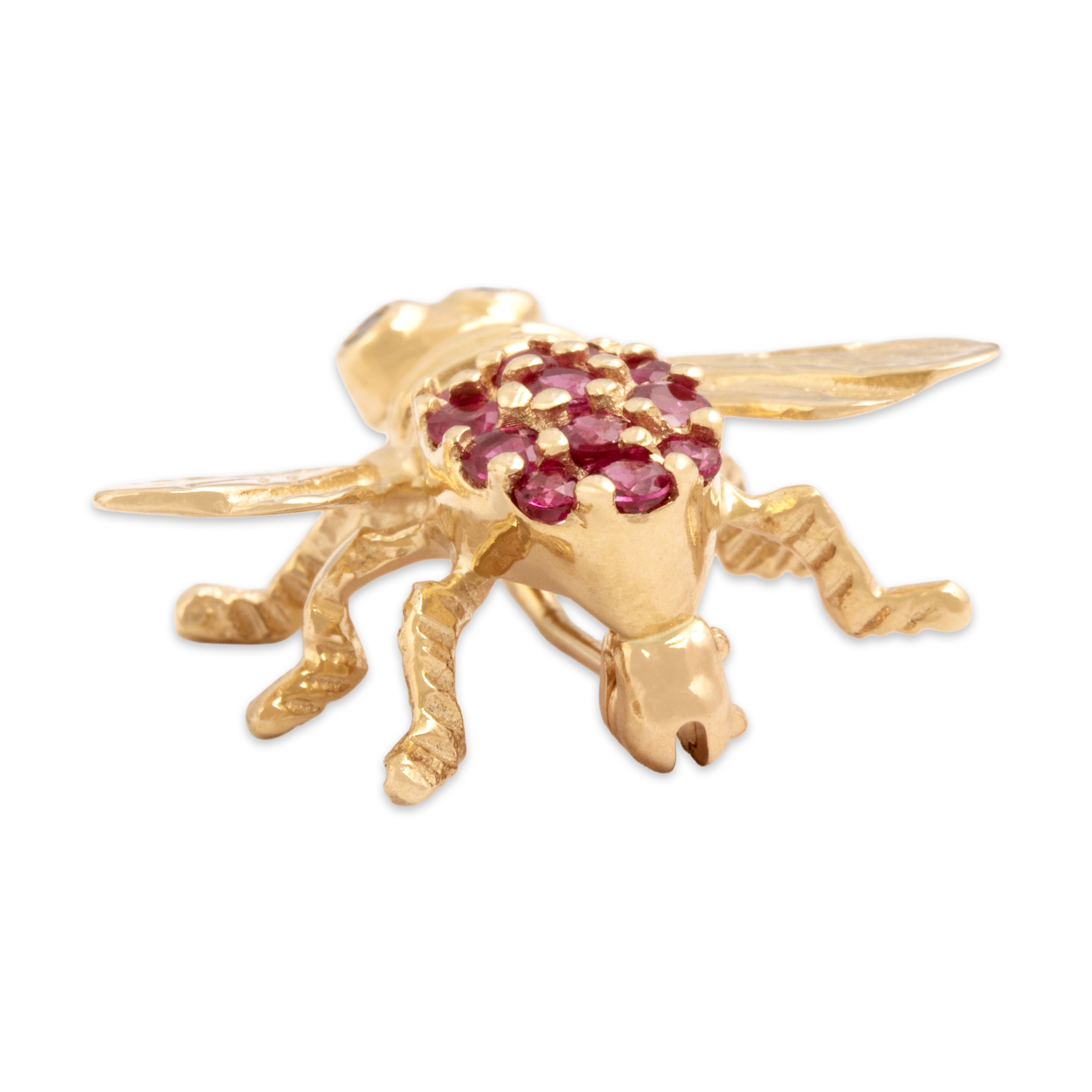 Vintage 14k Yellow Gold Ruby Blue Sapphire Adorable Figural Bee Friend Brooch / Pin - Back view