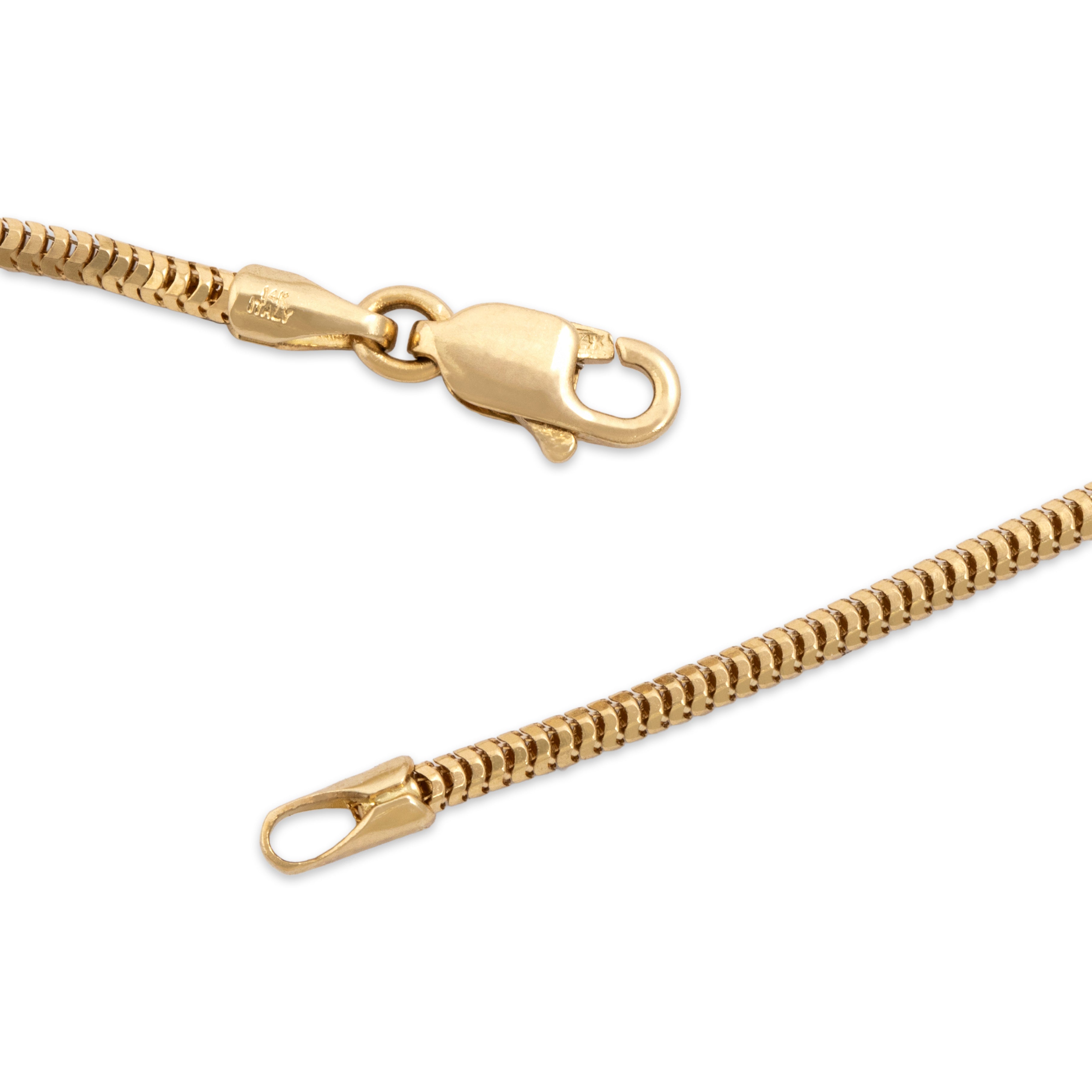 Vintage Italian 14k Yellow Gold Sleek Rounded Snake Link 1.6mm Chain - clasp view