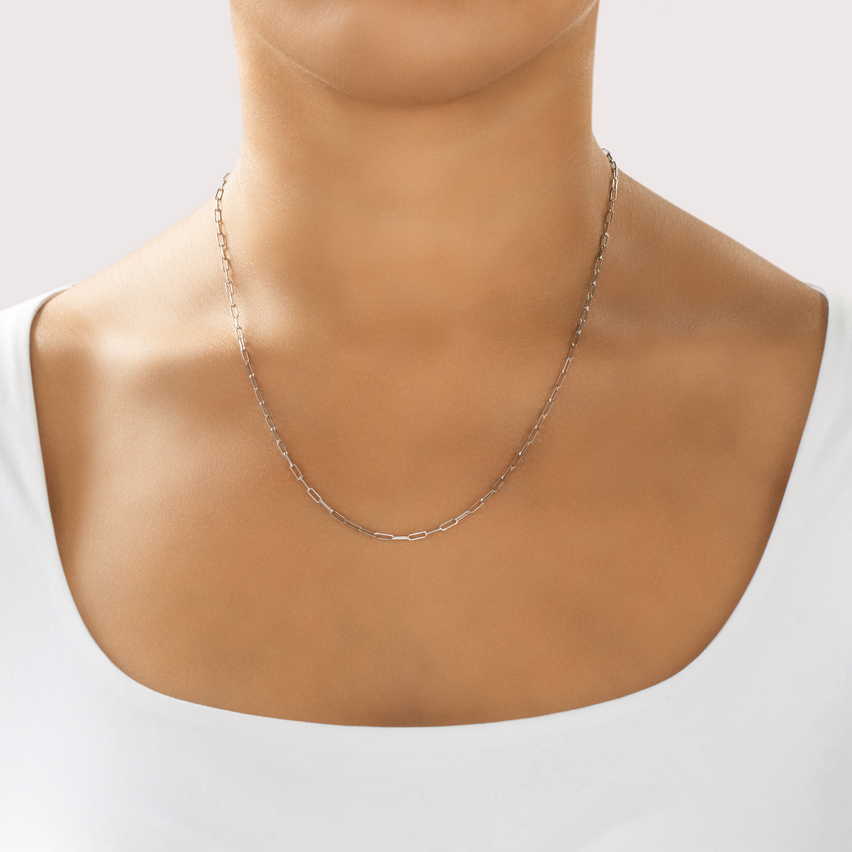 Vintage 14k White Gold Paperclip 2.1mm (At Chain) Chain - On model view
