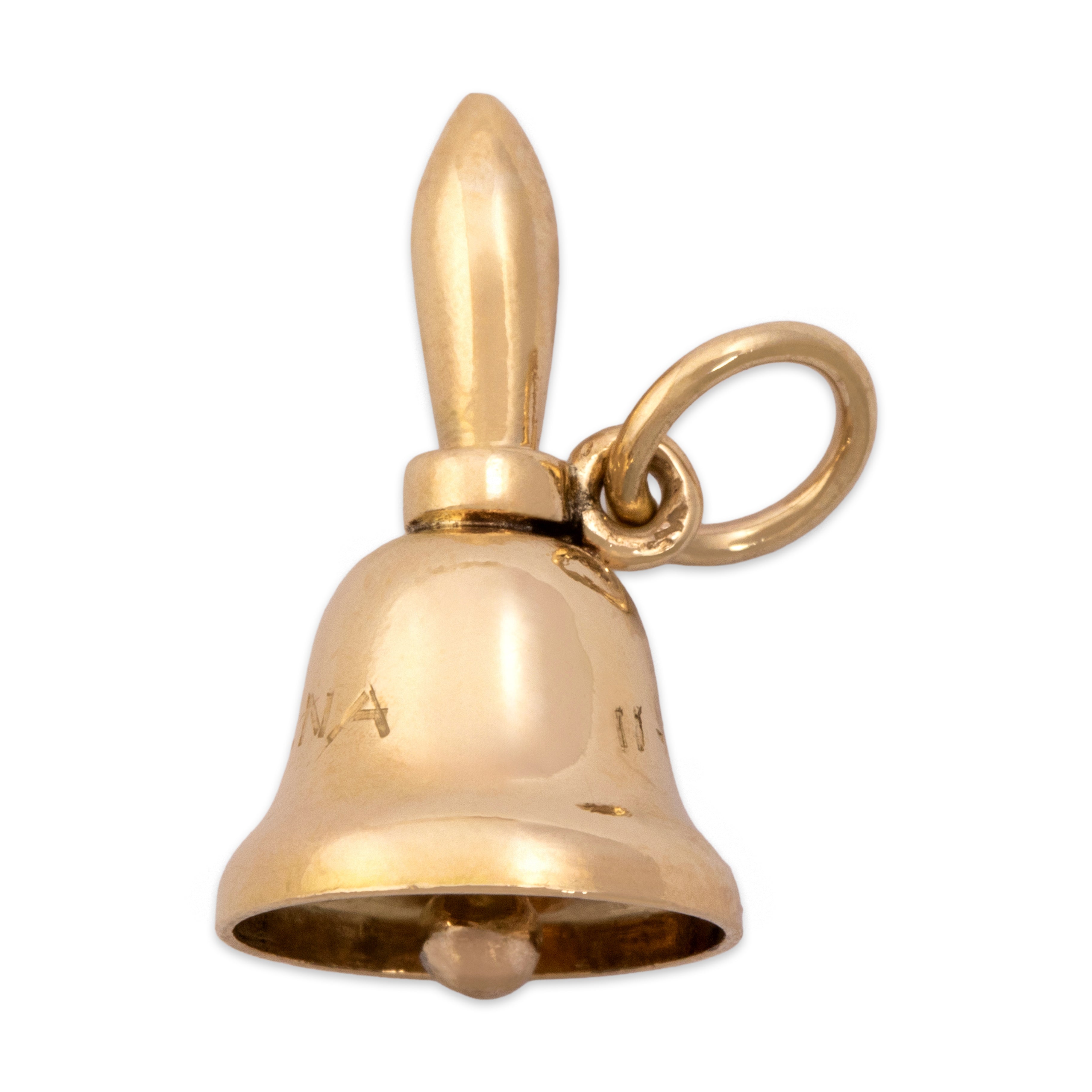 Vintage 14k Yellow Gold Whimsical Ringing Bell Charm / Pendant - detail view #2