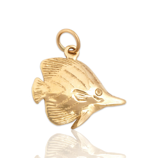 Vintage 14k Yellow Gold Tropical Butterfly Fish Charm / Pendant