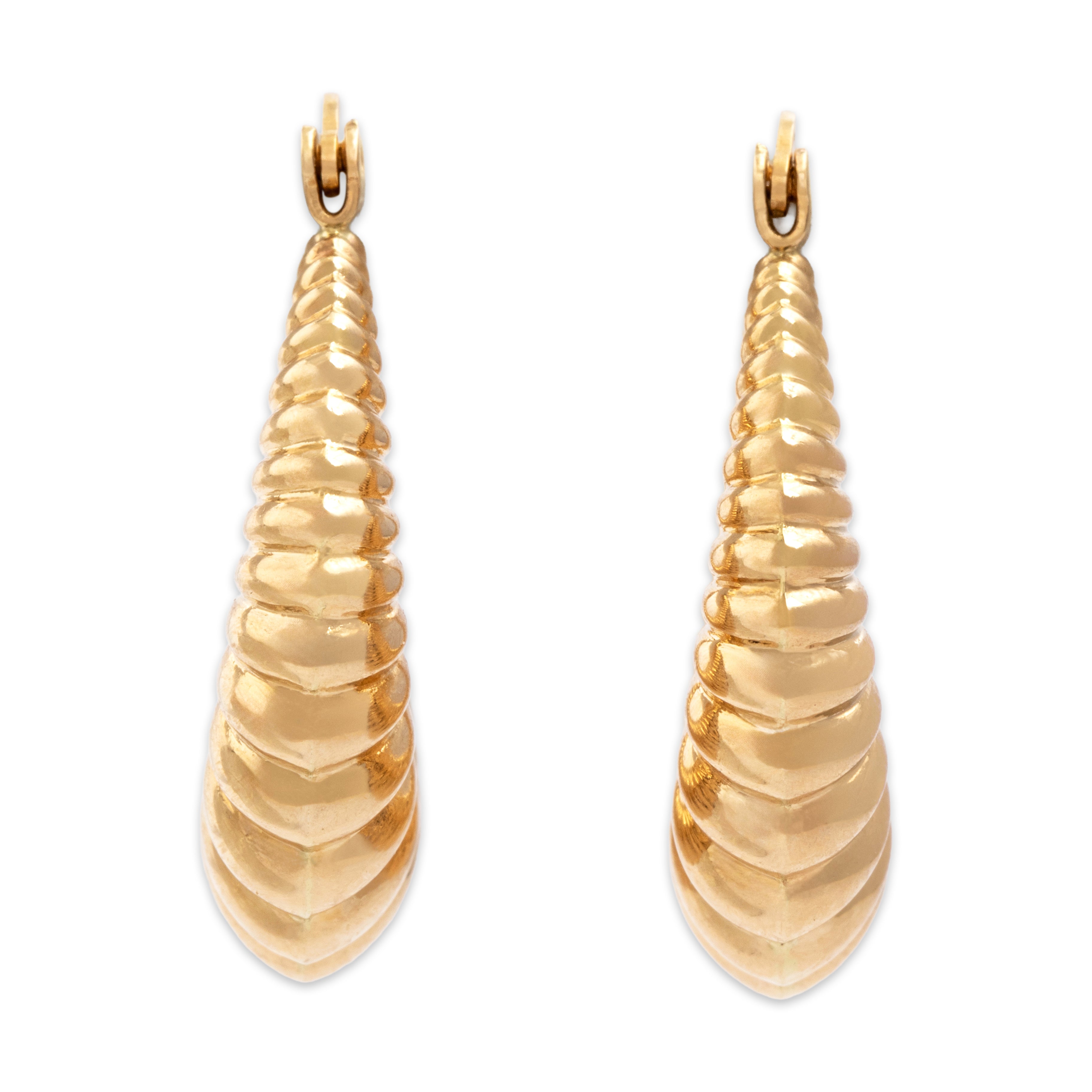 Vintage Lightweight 14k Yellow Gold Puffy Ribbed Hoop Earrings - Overall view