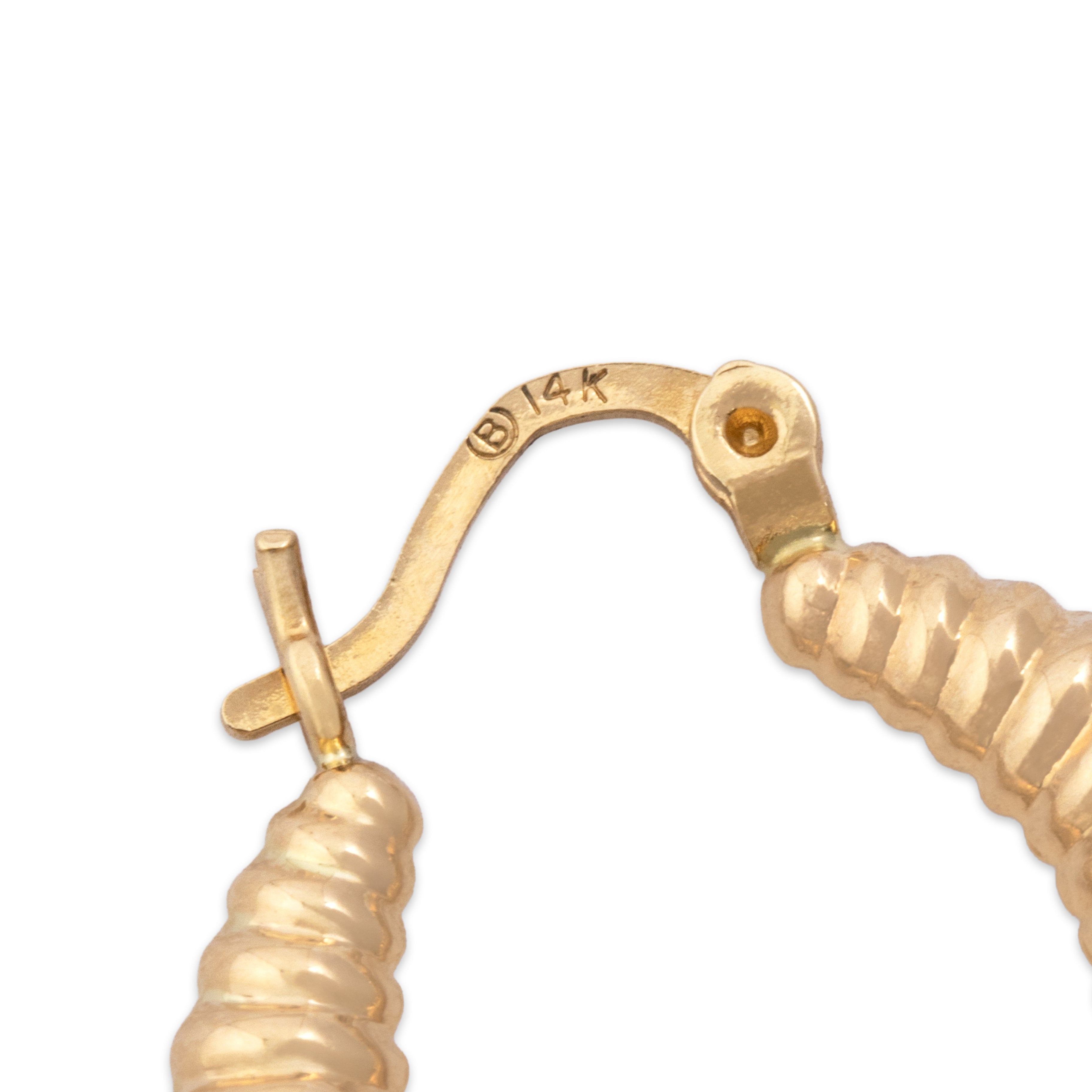 Vintage Lightweight 14k Yellow Gold Puffy Ribbed Hoop Earrings - Hallmark view