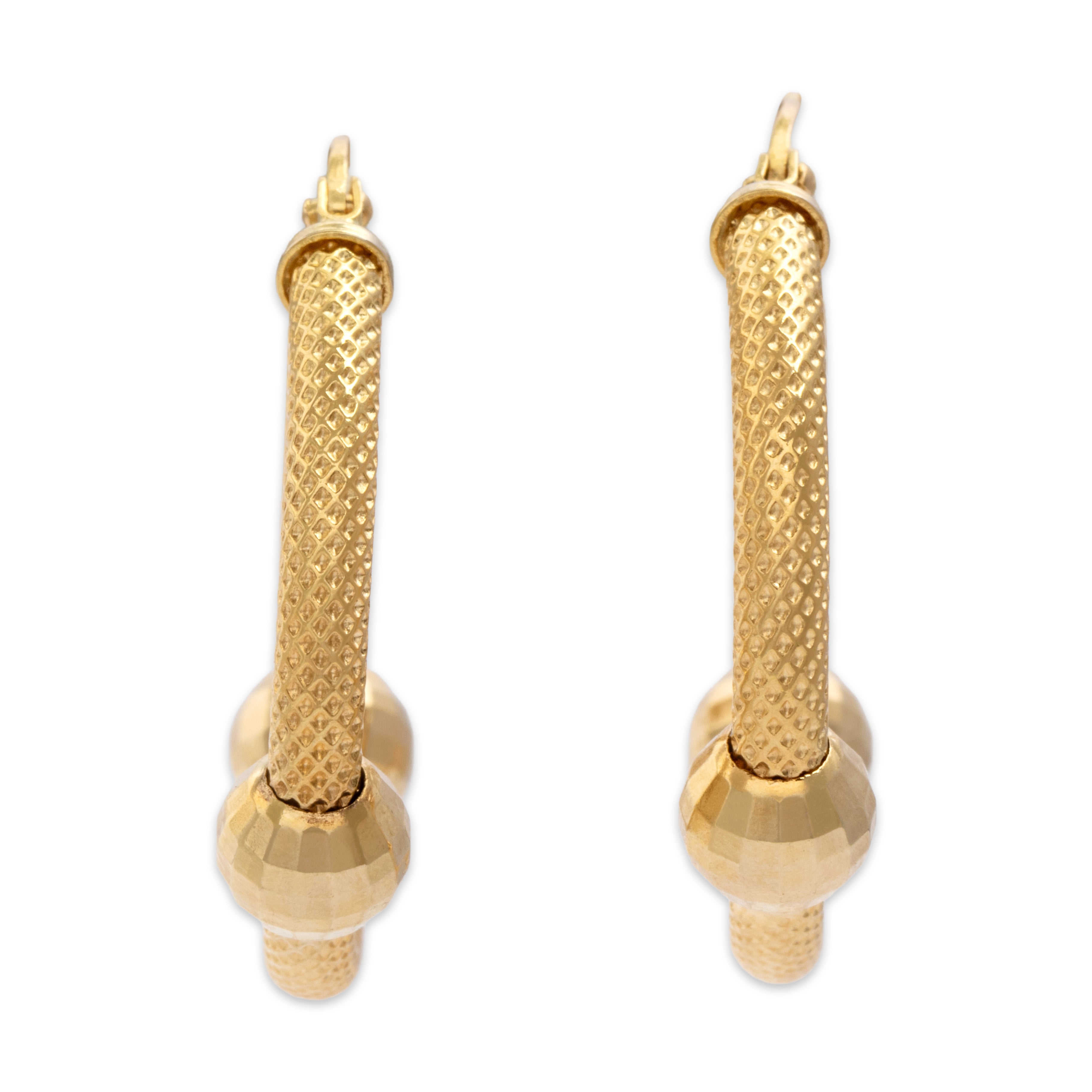 Vintage Italian 14k Yellow Gold Funky Glittering Disco Ball Station Hoop Earrings - Overall view