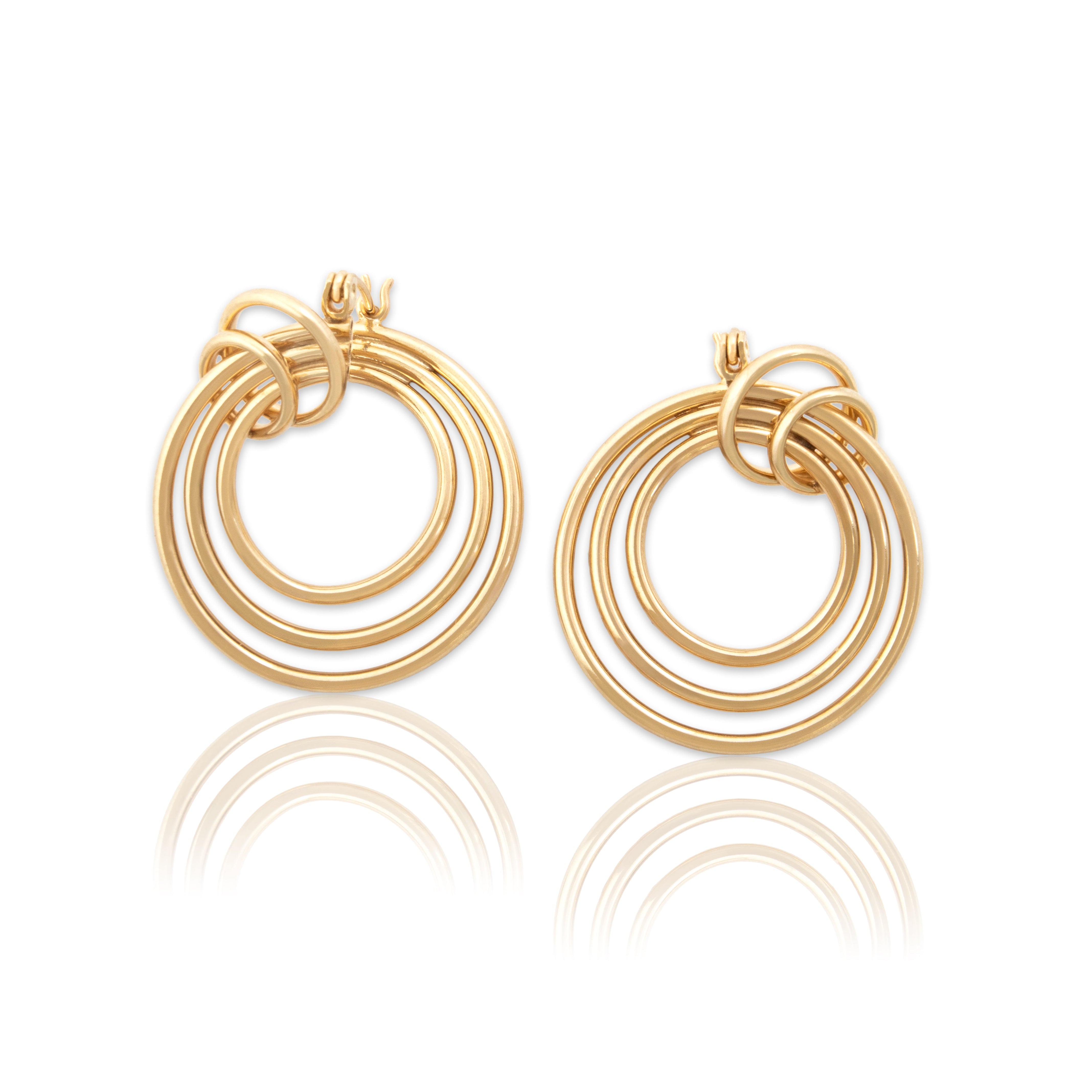 Vintage 14k Yellow Gold Sculptural Swirling Hoop Earrings