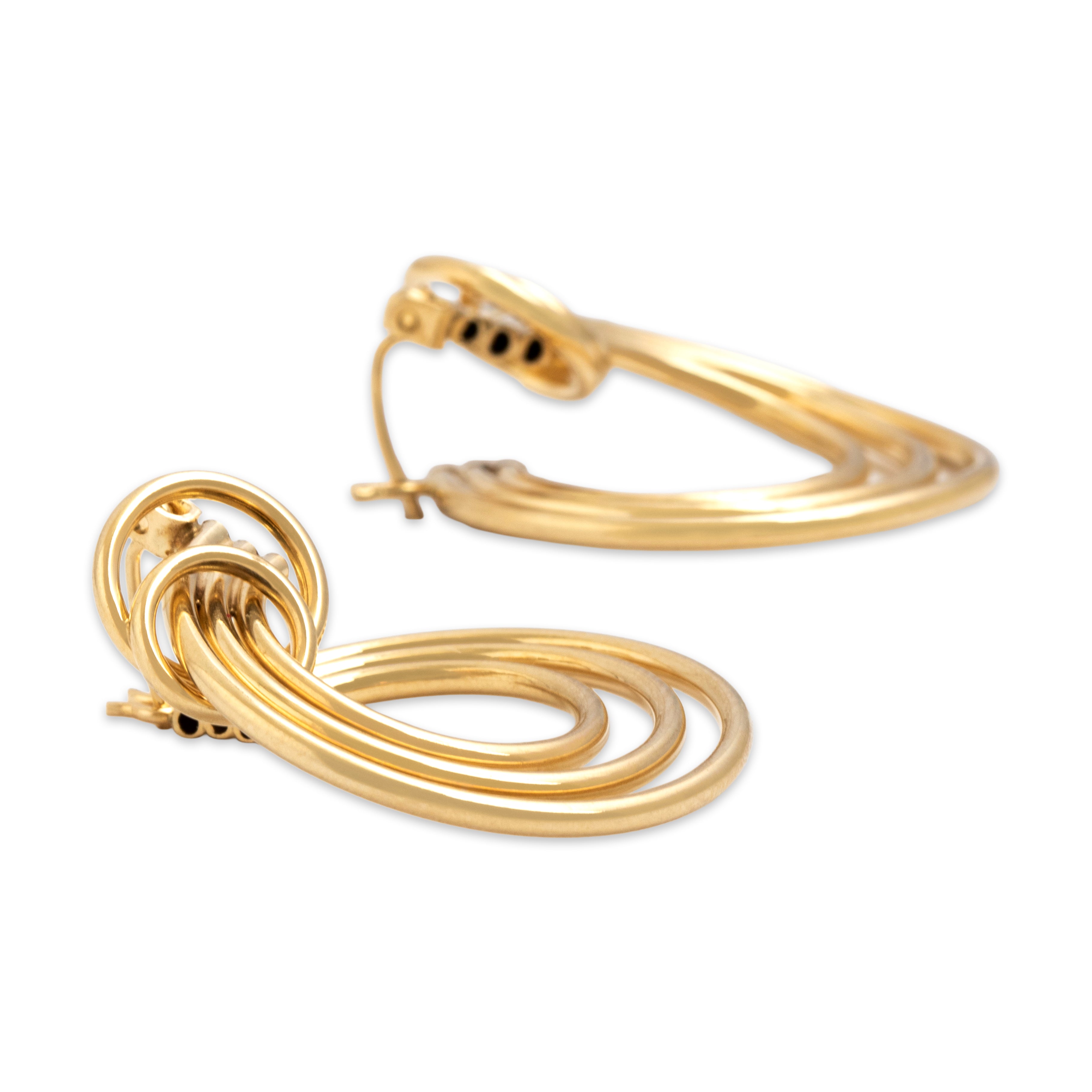 Vintage 14k Yellow Gold Sculptural Swirling Hoop Earrings - Side view