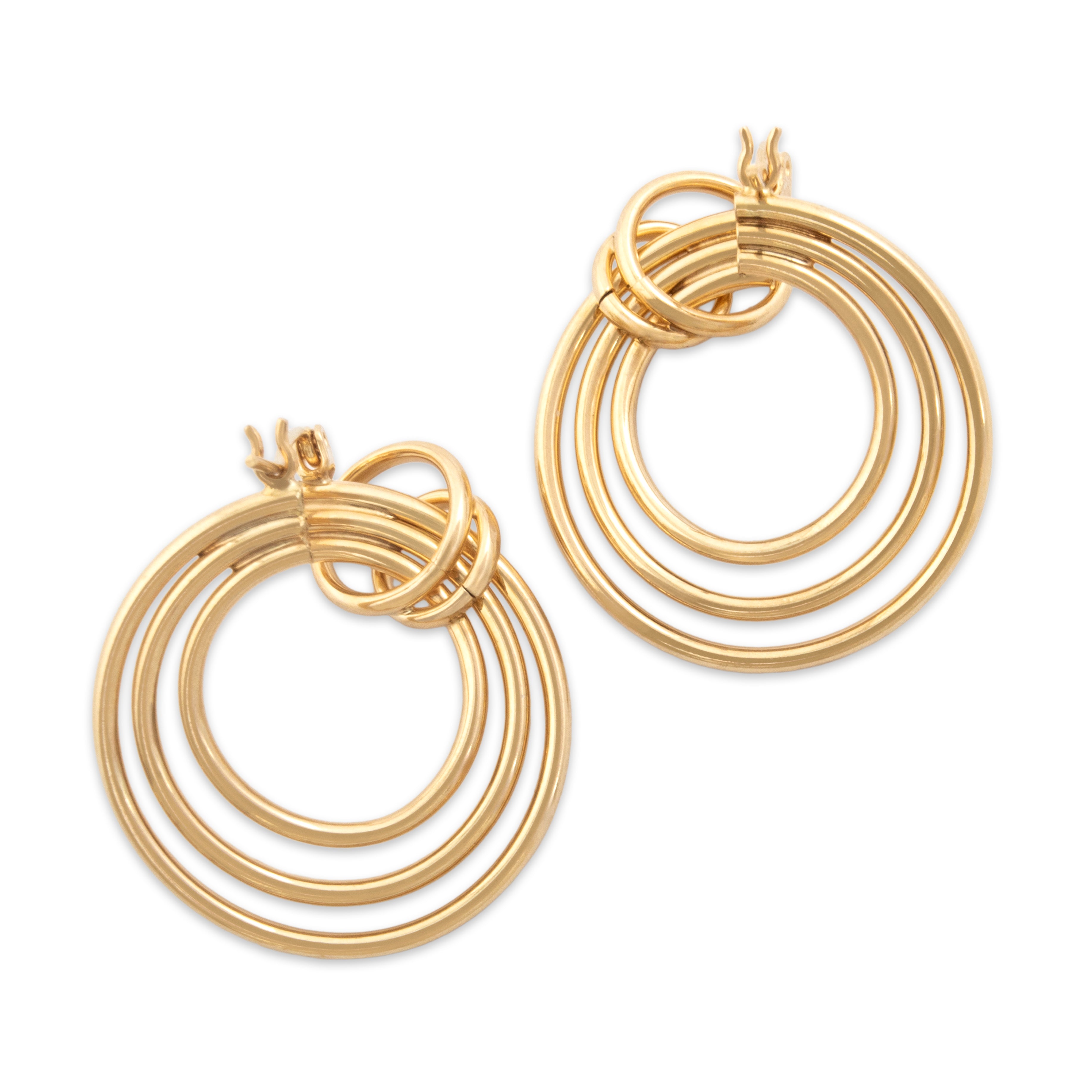 Vintage 14k Yellow Gold Sculptural Swirling Hoop Earrings - Back view