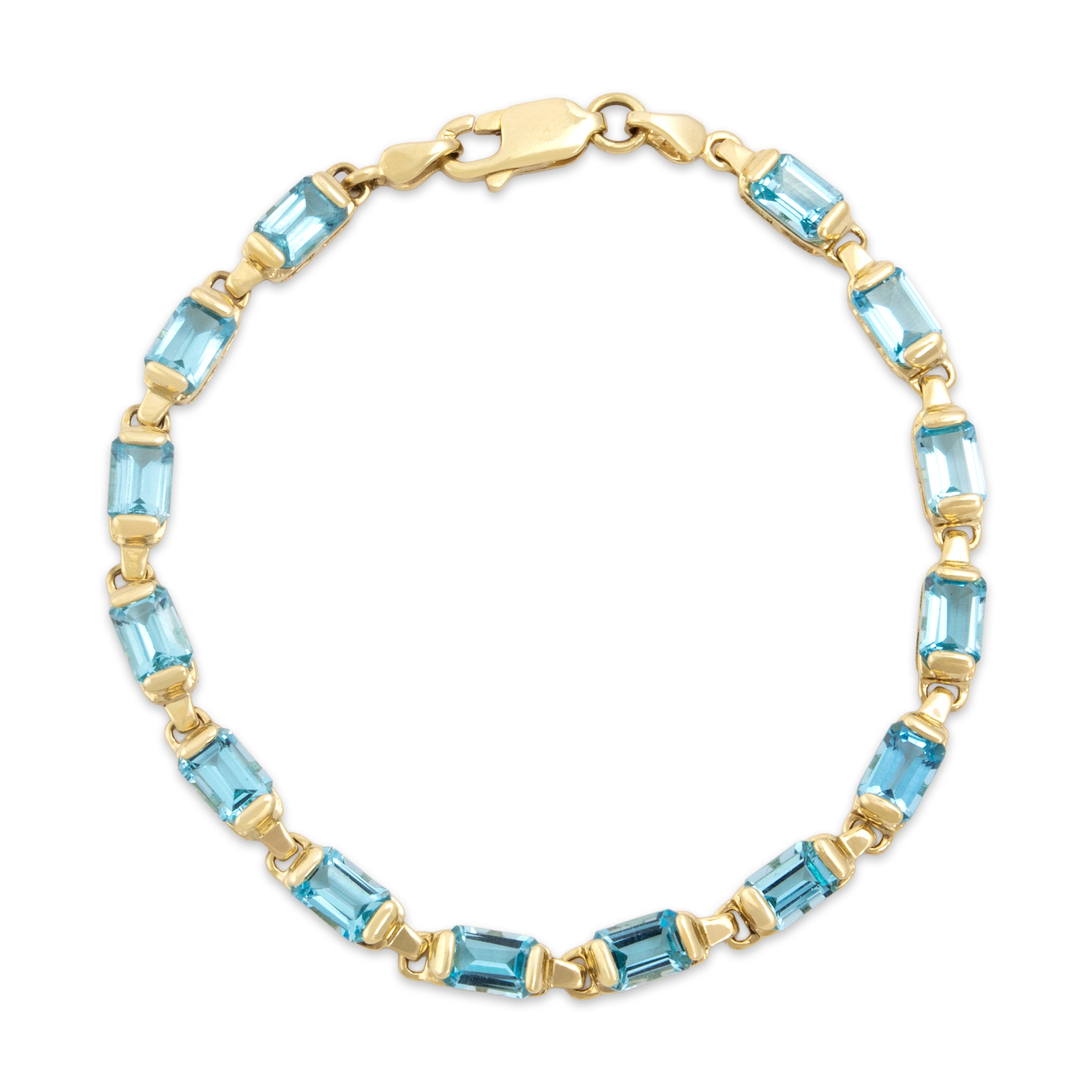 Vintage 14k Yellow Gold 9.69cttw Blue Topaz Refined Emerald-Cut Link Bracelet - Overall view