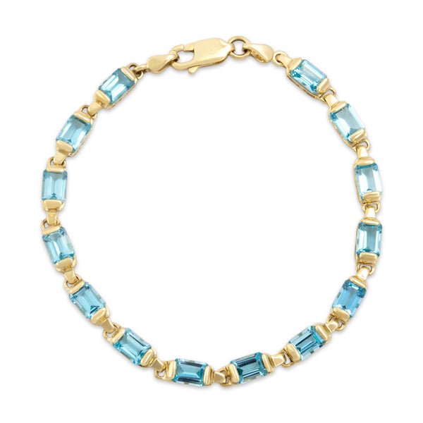 Vintage 14k Yellow Gold 9.69cttw Blue Topaz Refined Emerald-Cut Bracelet 6.75